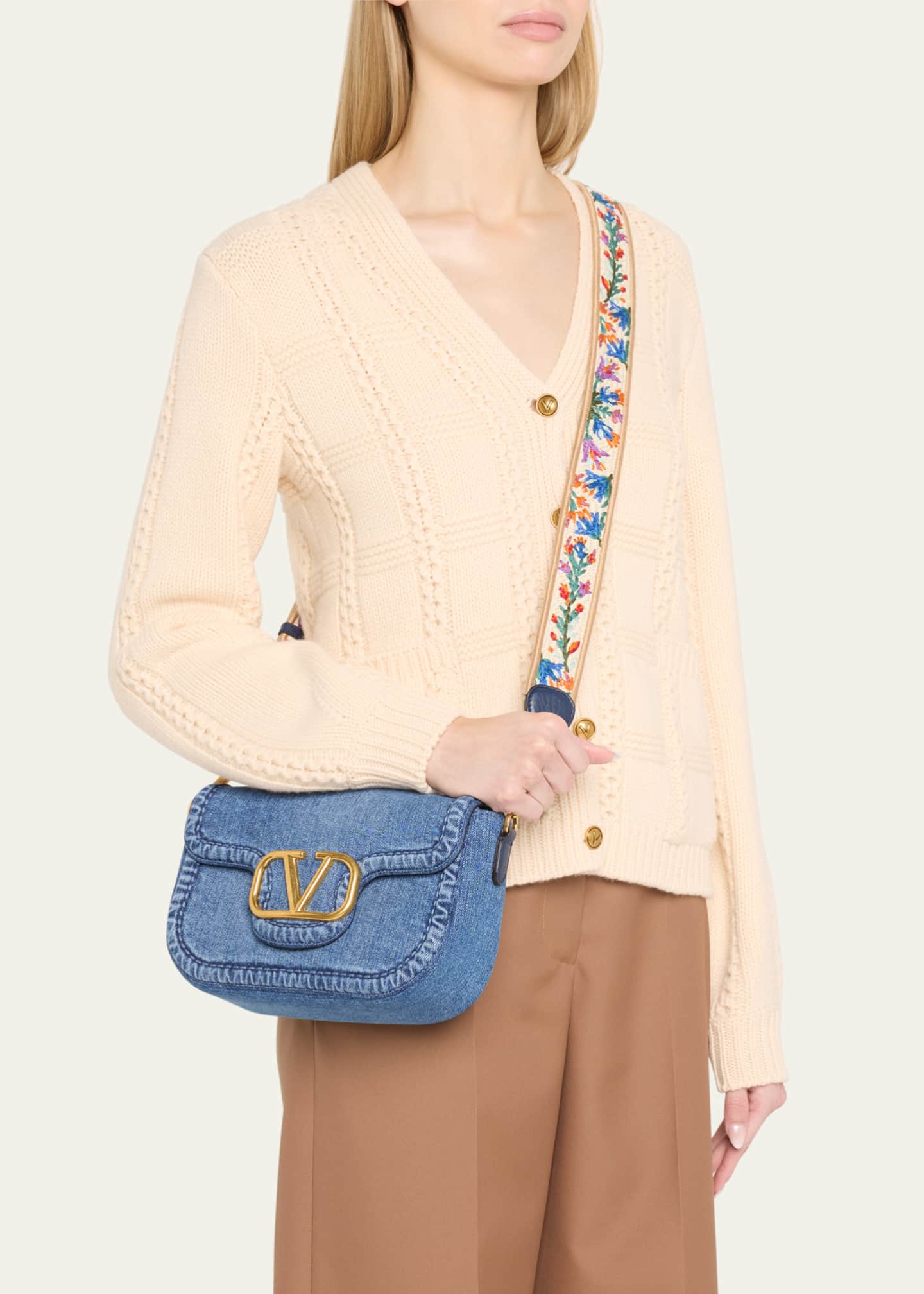 Valentino Garavani Alltime VLOGO Denim Shoulder Bag Image 2 of 6
