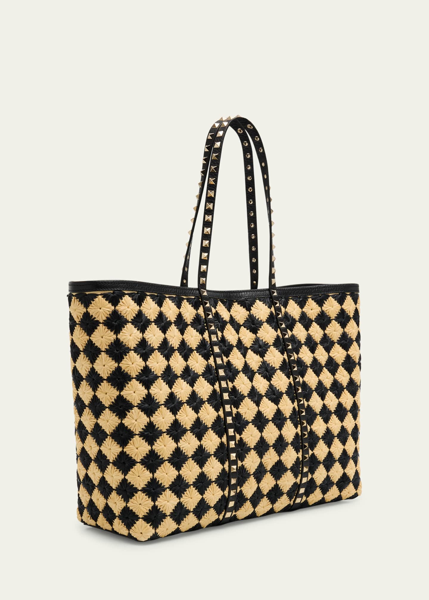 Valentino Garavani Rockstud Embroidered Raffia Shopping Tote Bag Image 3 of 6