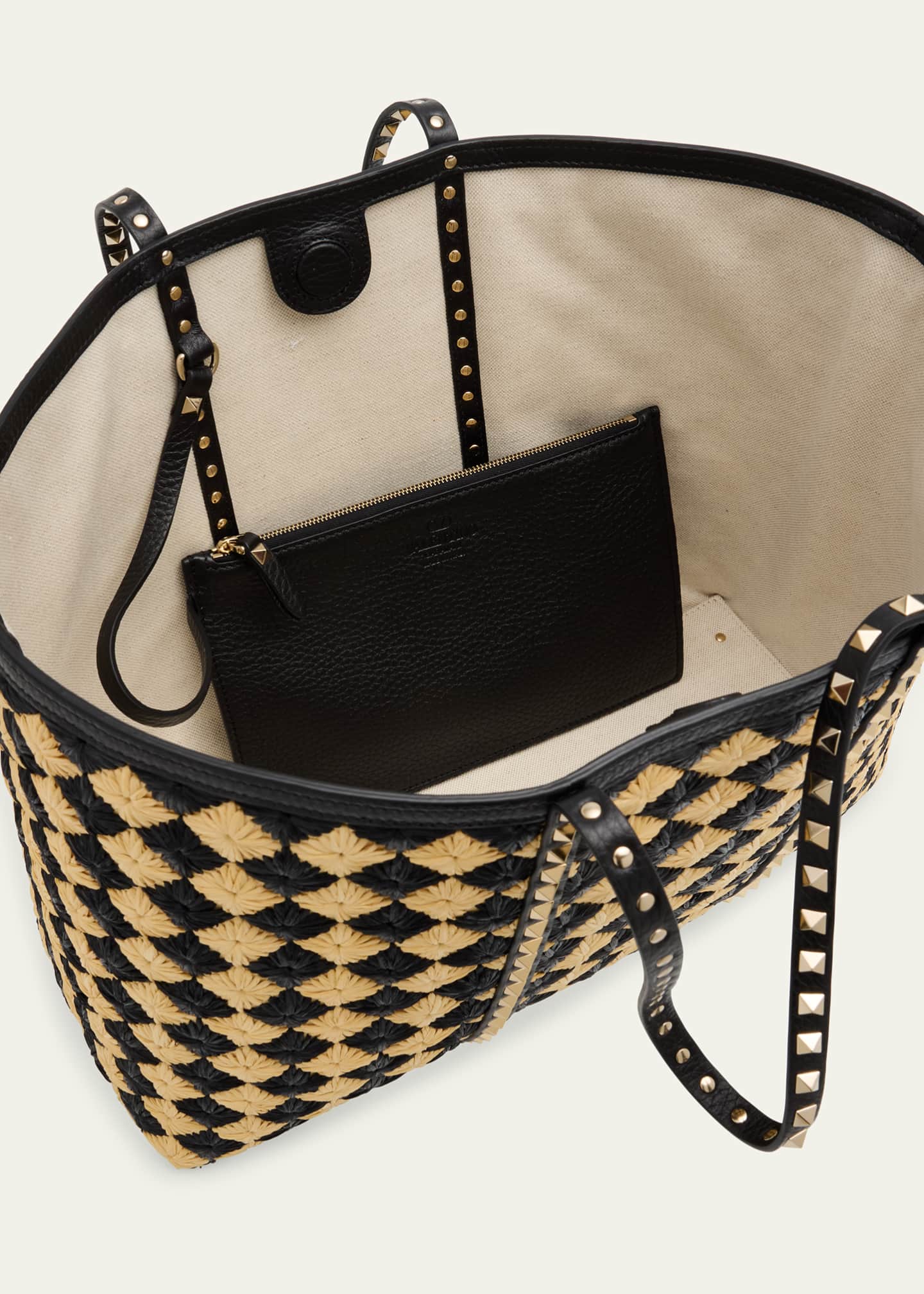 Valentino Garavani Rockstud Embroidered Raffia Shopping Tote Bag Image 4 of 6