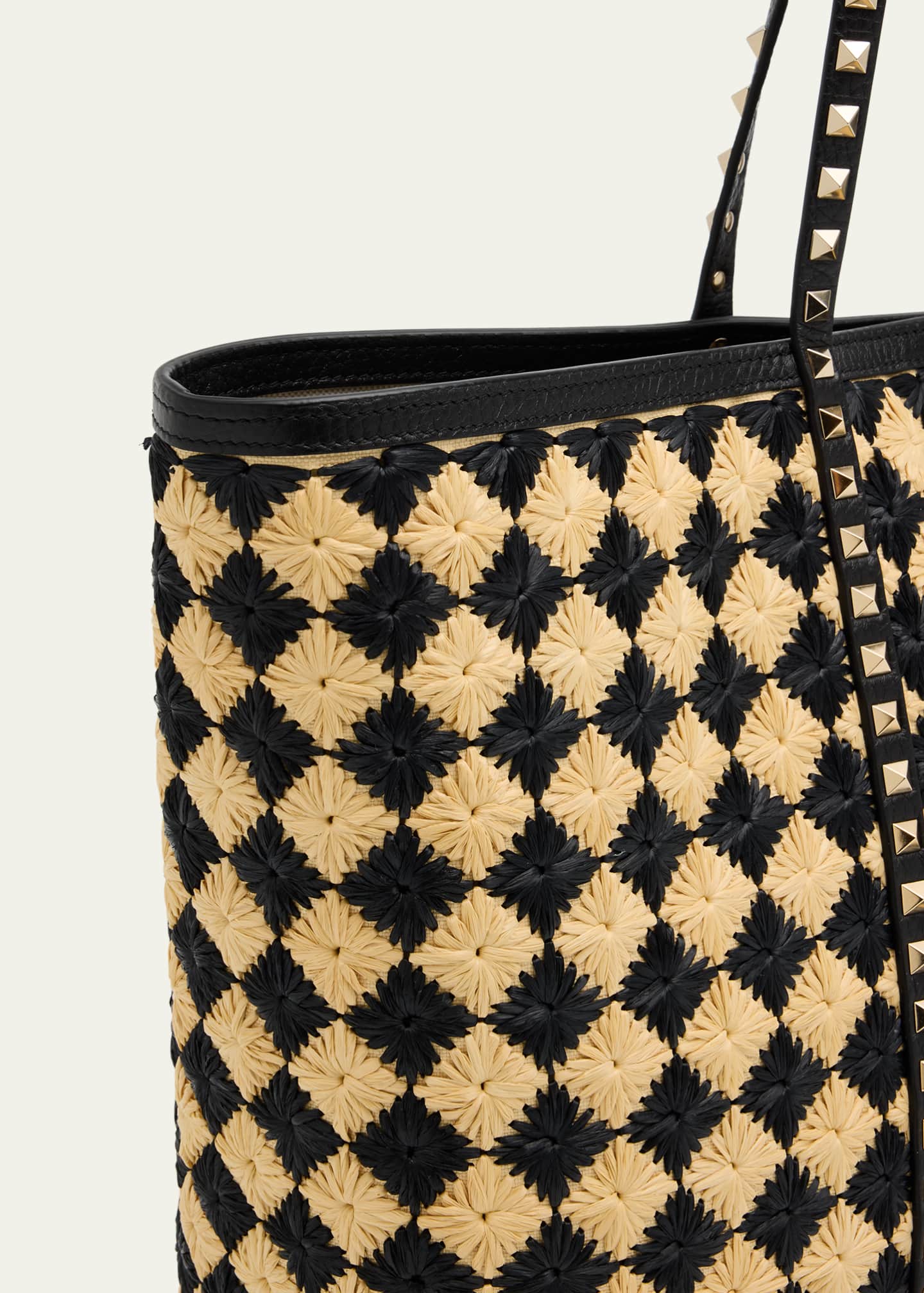 Valentino Garavani Rockstud Embroidered Raffia Shopping Tote Bag Image 6 of 6