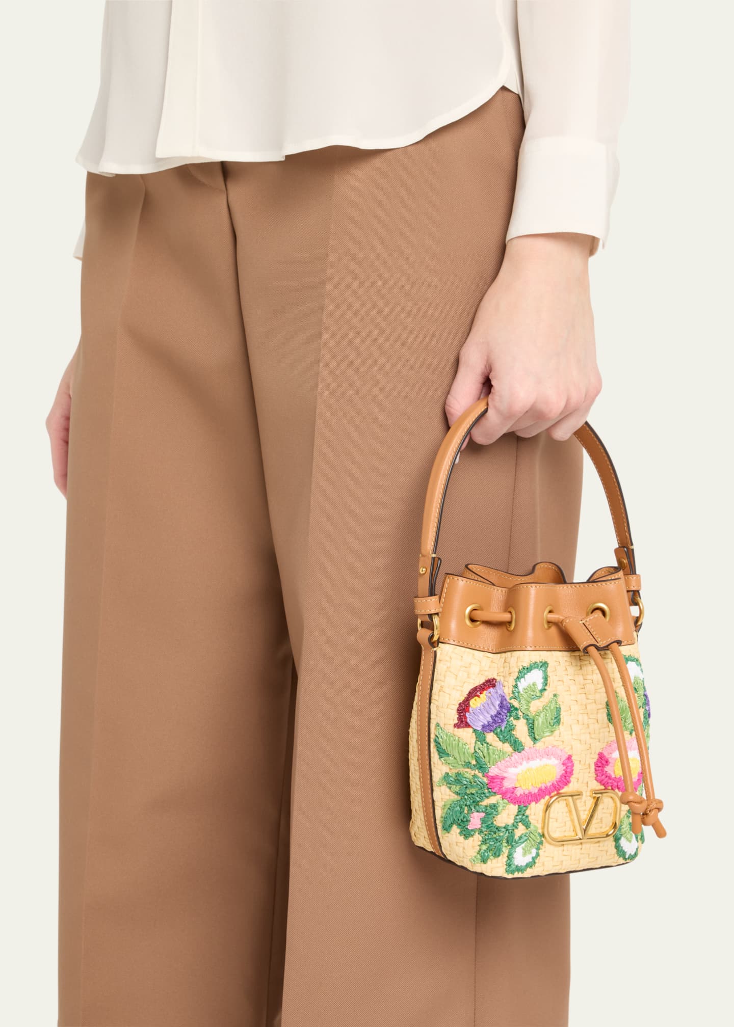 Valentino Garavani VLOGO Signature Mini Drawstring Flower Bucket Bag Image 2 of 6