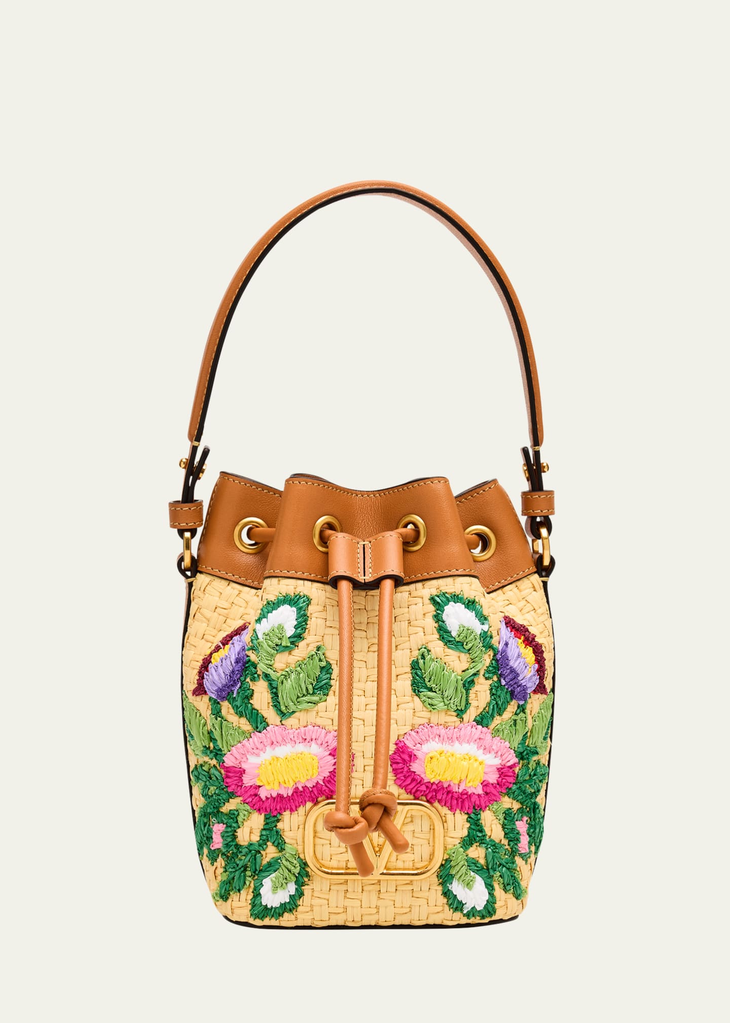 Valentino Garavani VLOGO Signature Mini Drawstring Flower Bucket Bag Image 1 of 6