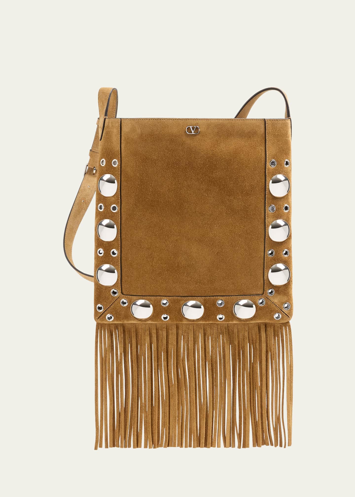Valentino Garavani Nellcote Studded Fringe Suede Crossbody Bag Image 1 of 3