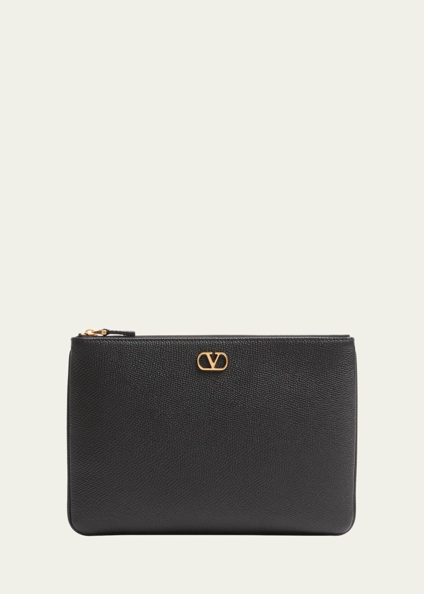 Valentino Garavani Medium VLOGO Leather Flat Pouch Bag Image 1 of 3