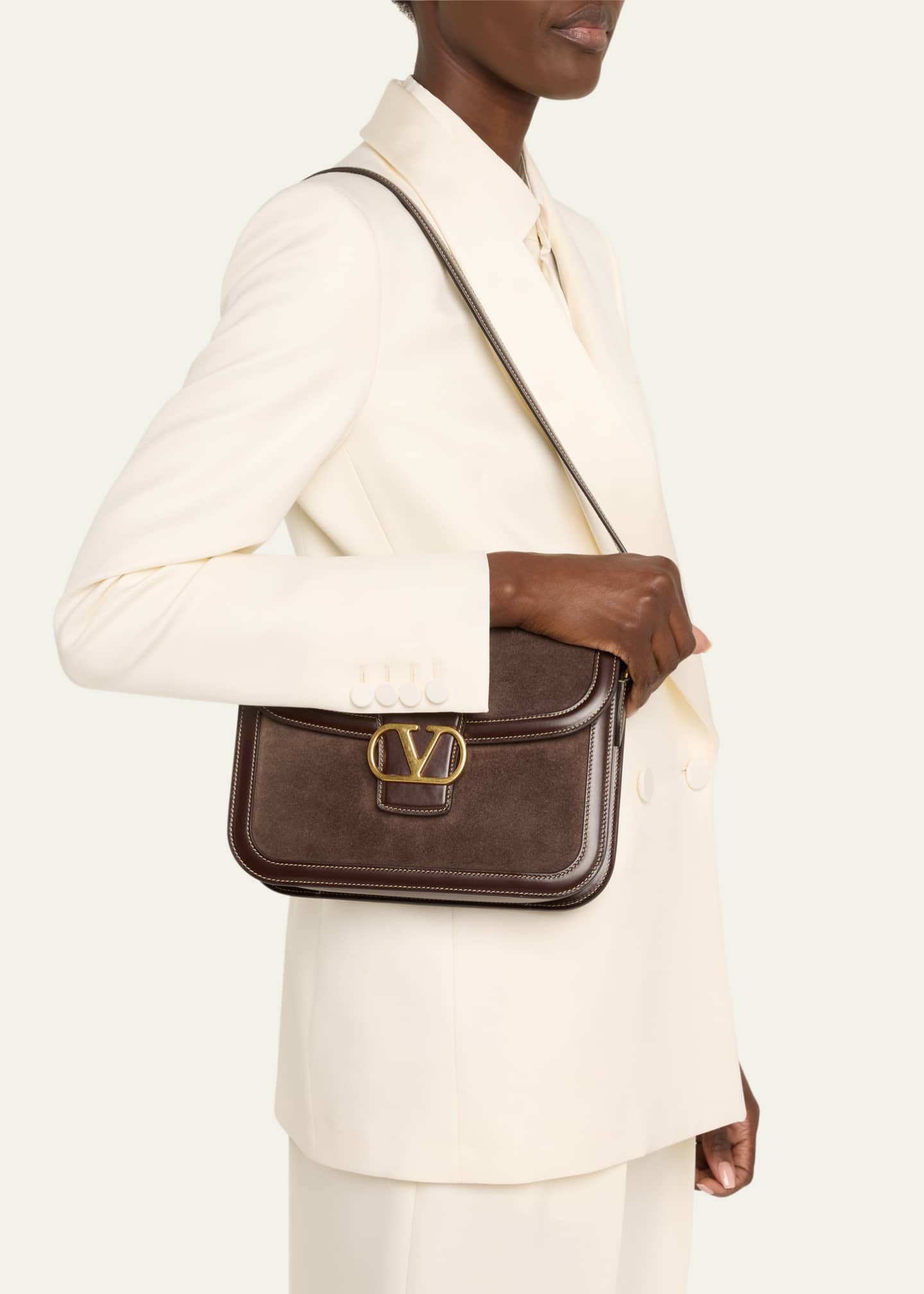 Valentino Garavani 9 to 5 VLOGO Flap Suede Shoulder Bag Image 2 of 6