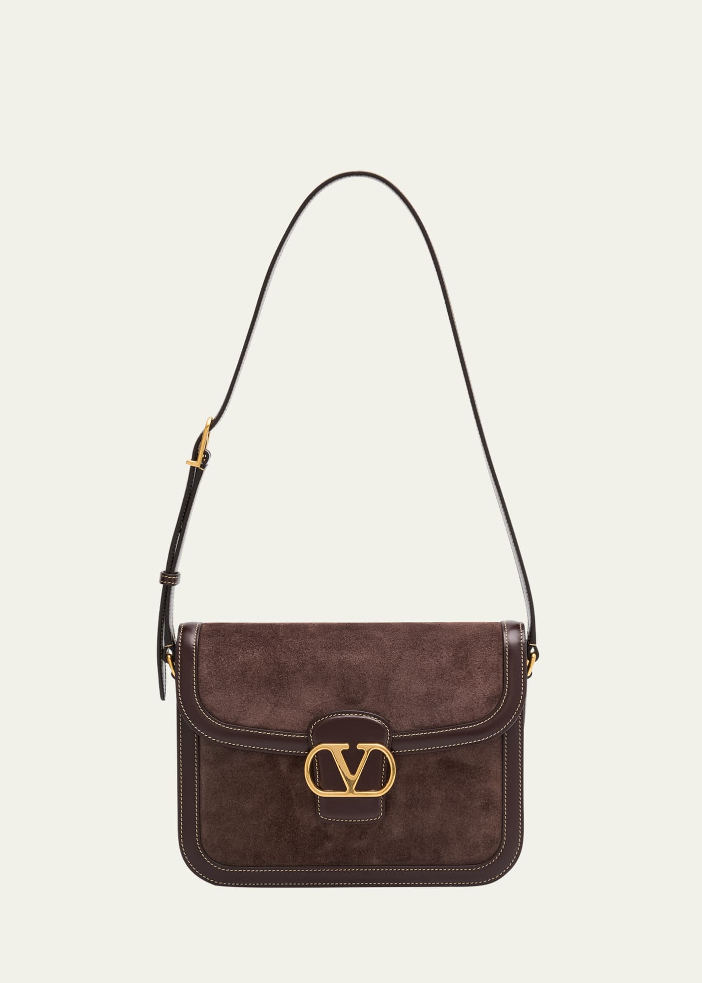 Valentino Garavani 9 to 5 VLOGO Flap Suede Shoulder Bag Image 1 of 6
