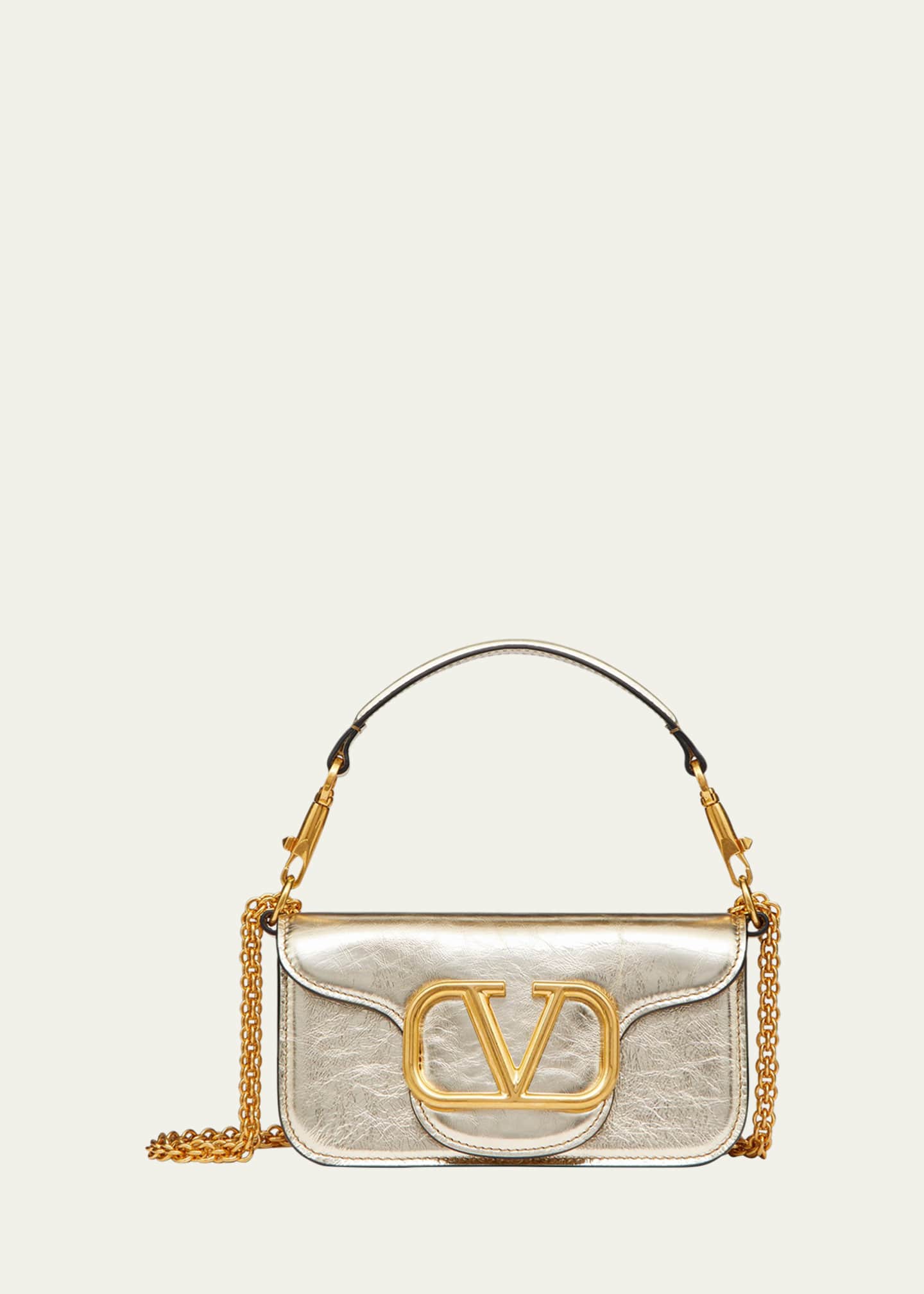 Valentino Garavani Loco Small VLOGO Metallic Crackle Leather Shoulder Bag Image 1 of 3