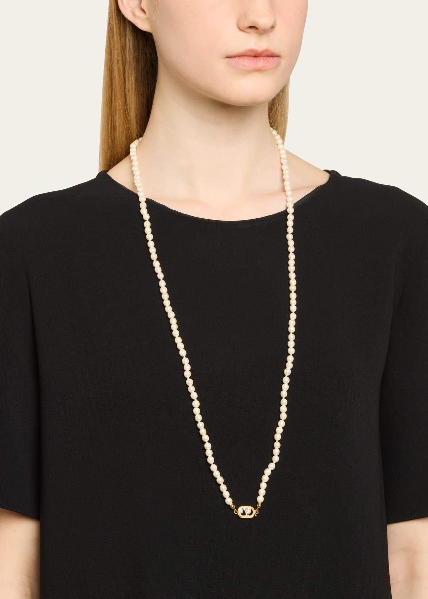 Valentino Garavani VLOGO Akoya Pearl Layered Ovalette Necklace Image 2 of 4