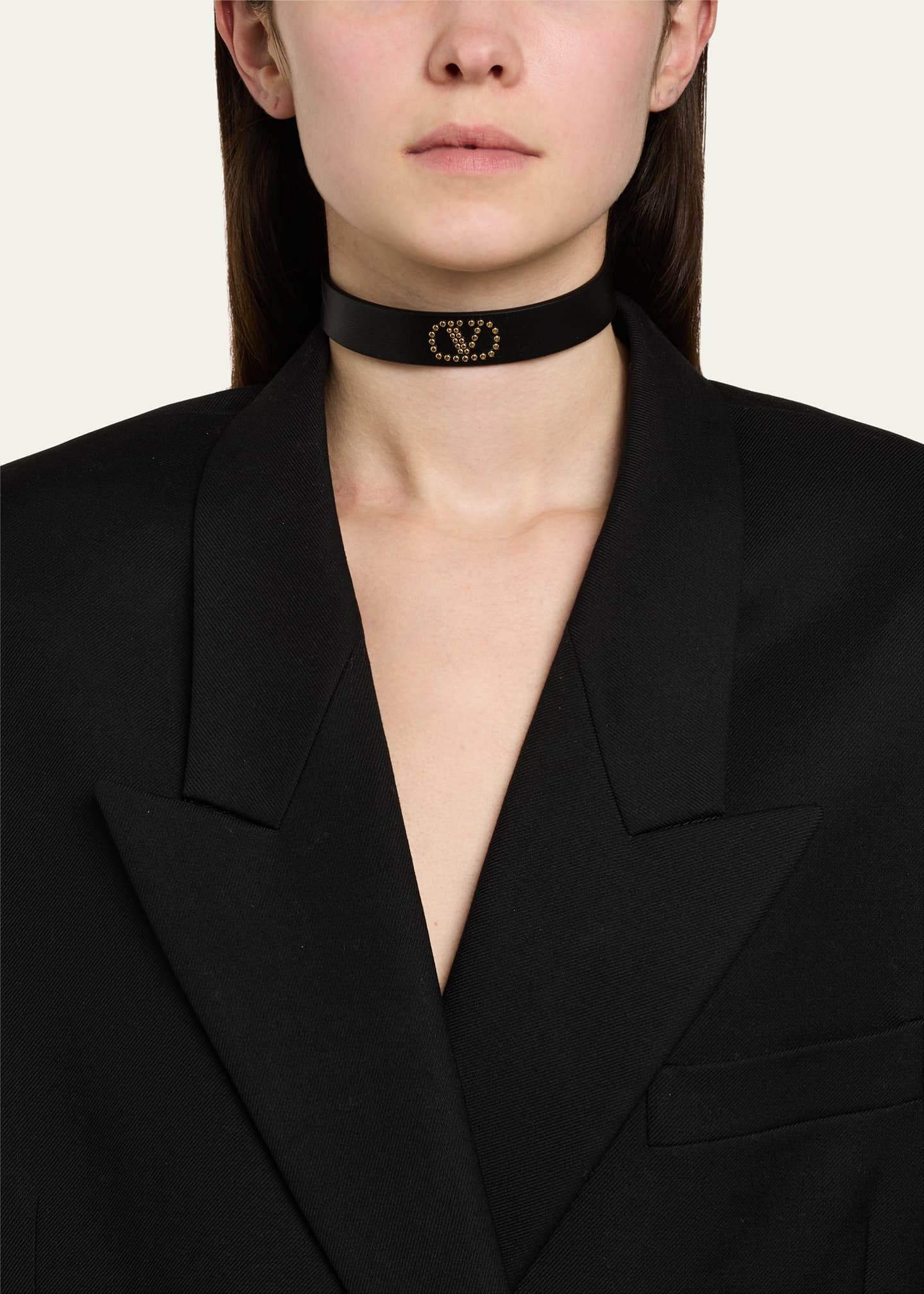 Valentino Garavani Studded VLOGO Signature Leather Choker Image 2 of 4