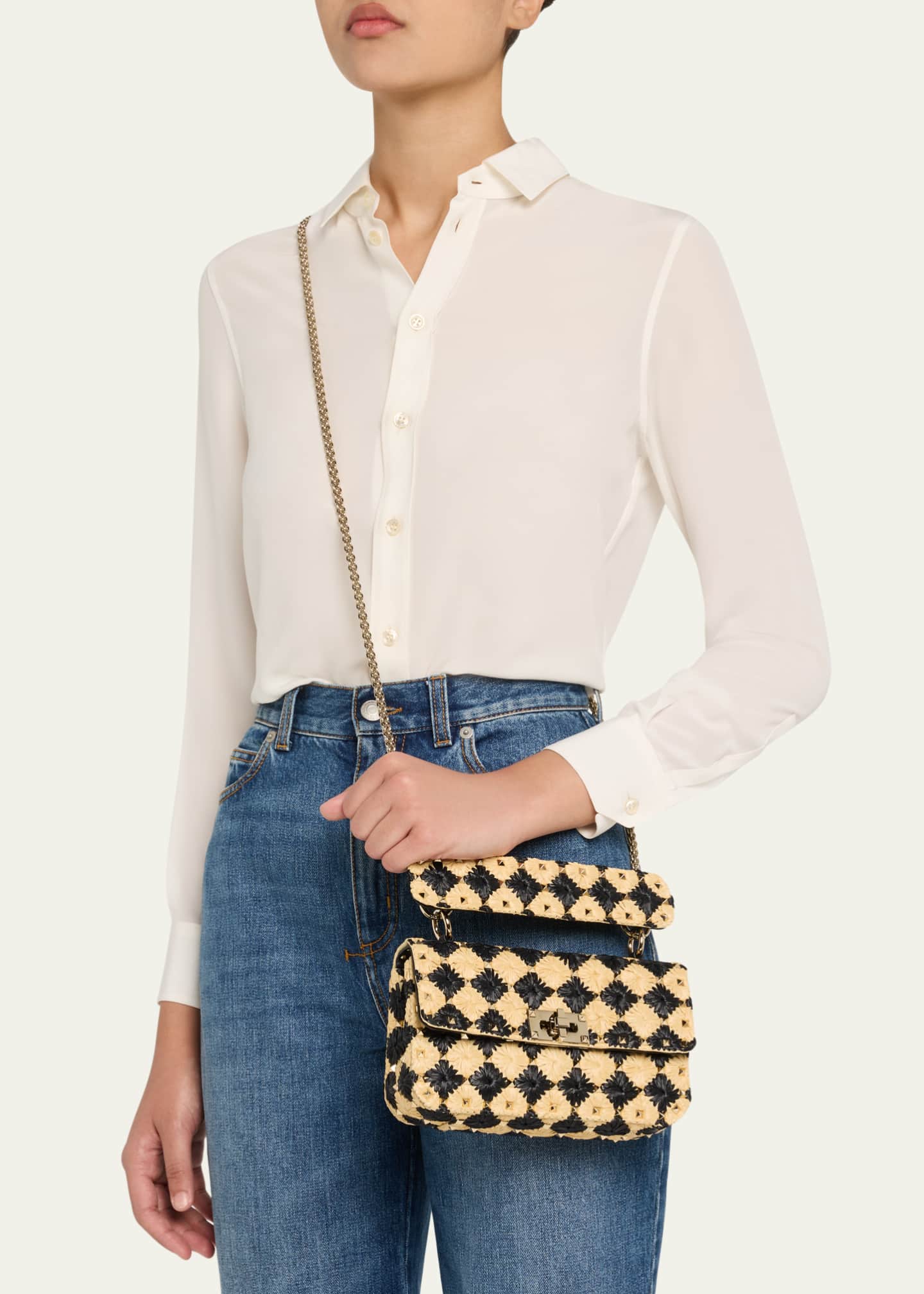 Valentino Garavani Rockstud Checkered Woven Shoulder Bag Image 2 of 6