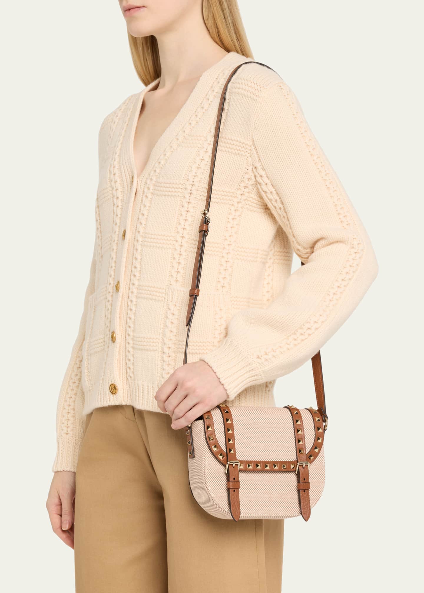 Valentino Garavani Small Rockstud Canvas Saddle Crossbody