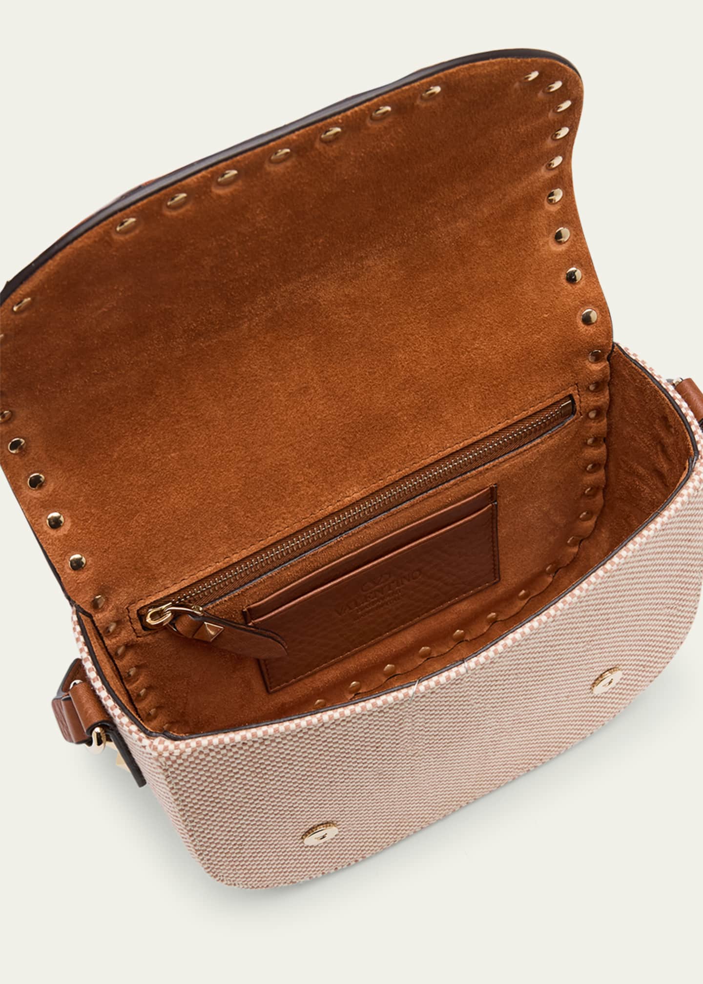 Valentino Garavani Small Rockstud Canvas Saddle Crossbody