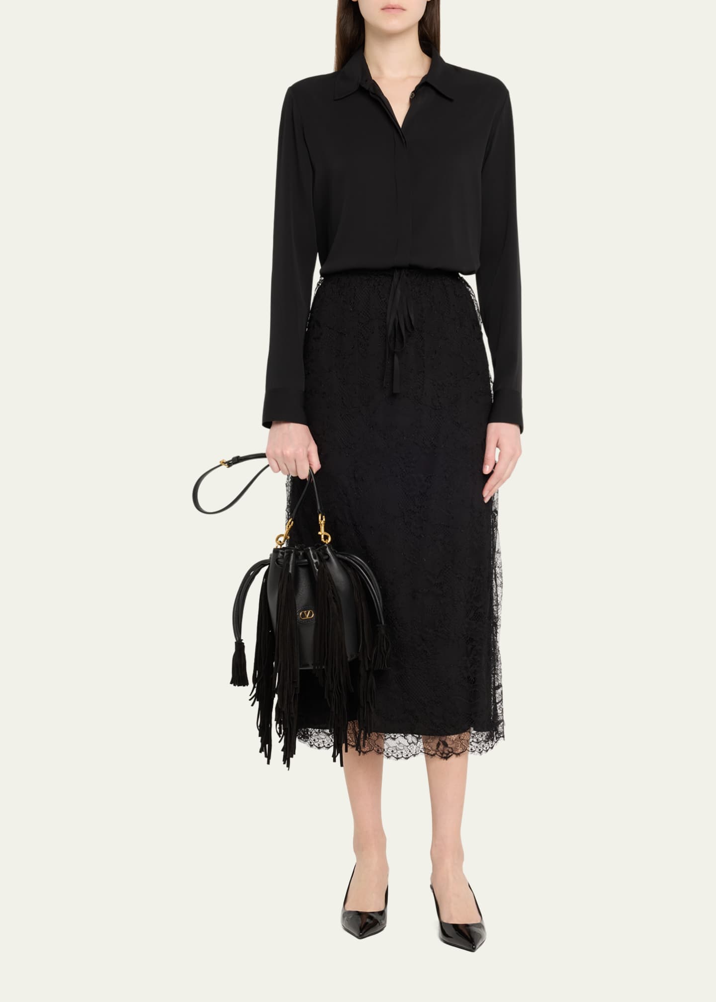 Valentino Garavani Nellcote Small Fringe Leather Bucket Bag Image 5 of 6