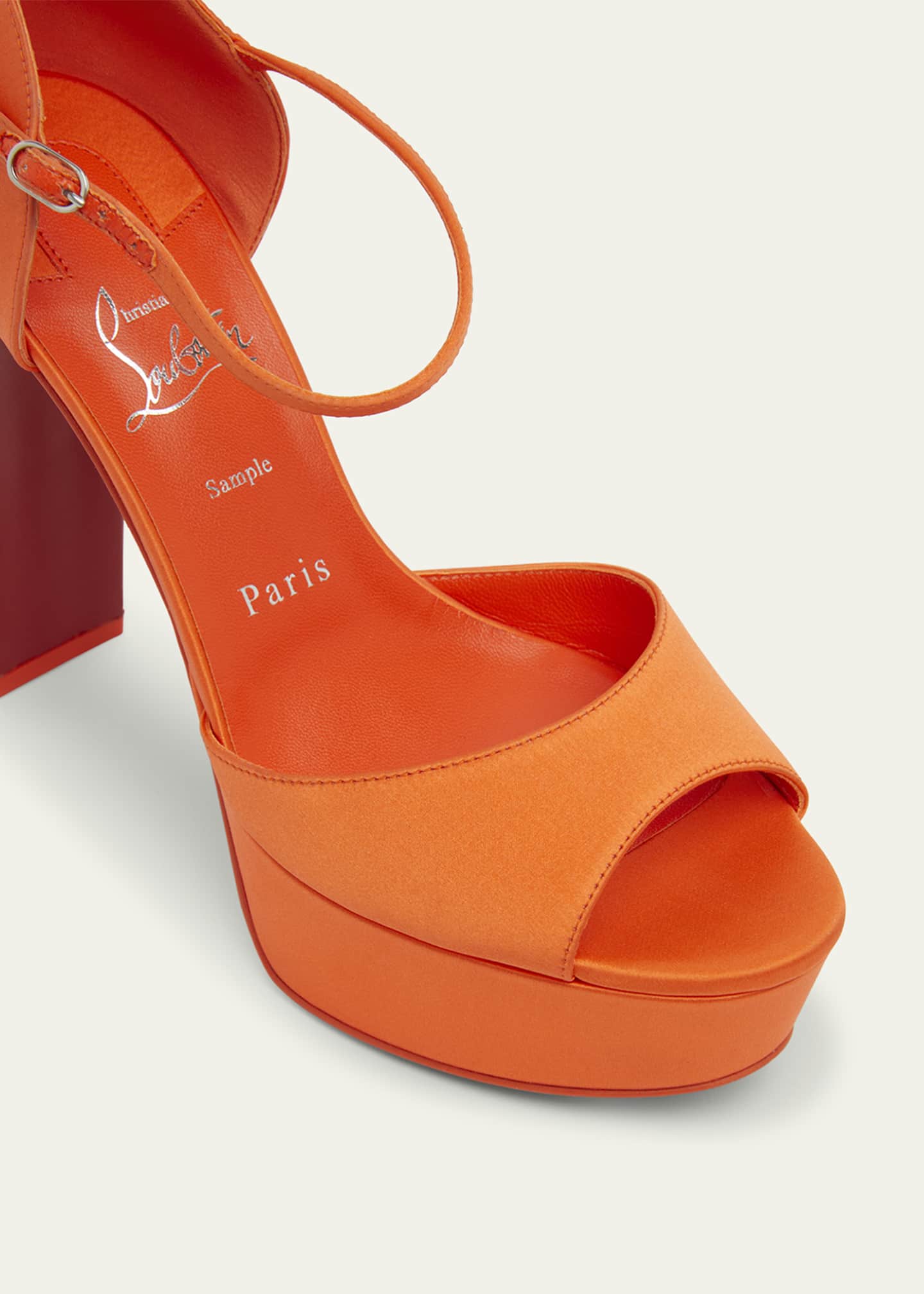 Christian Louboutin Sandaloo Silk Ankle-Strap Red Sole Platform Sandals Image 5 of 6