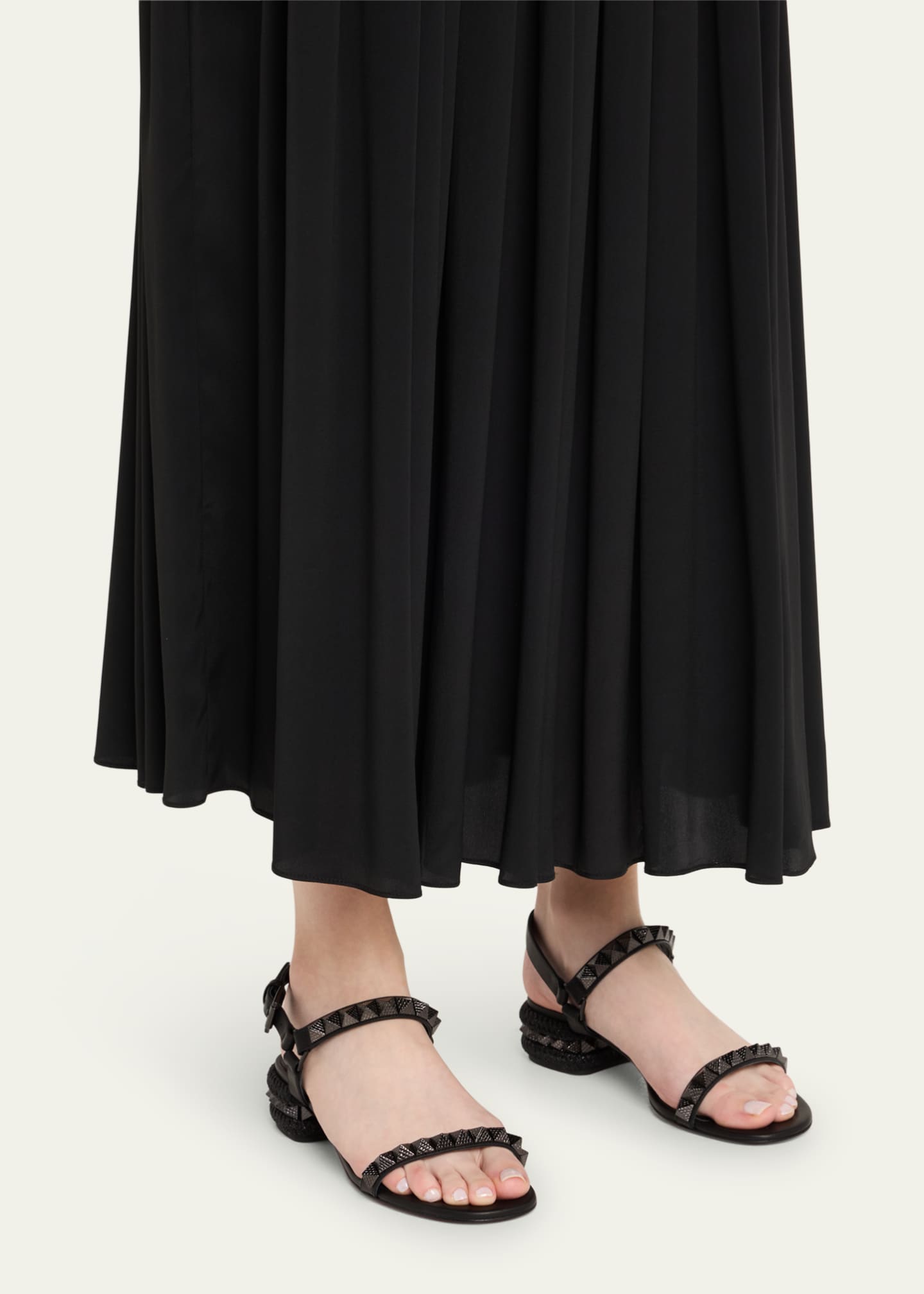 Christian Louboutin Leather Spike Ankle-Strap Sandals Image 2 of 6