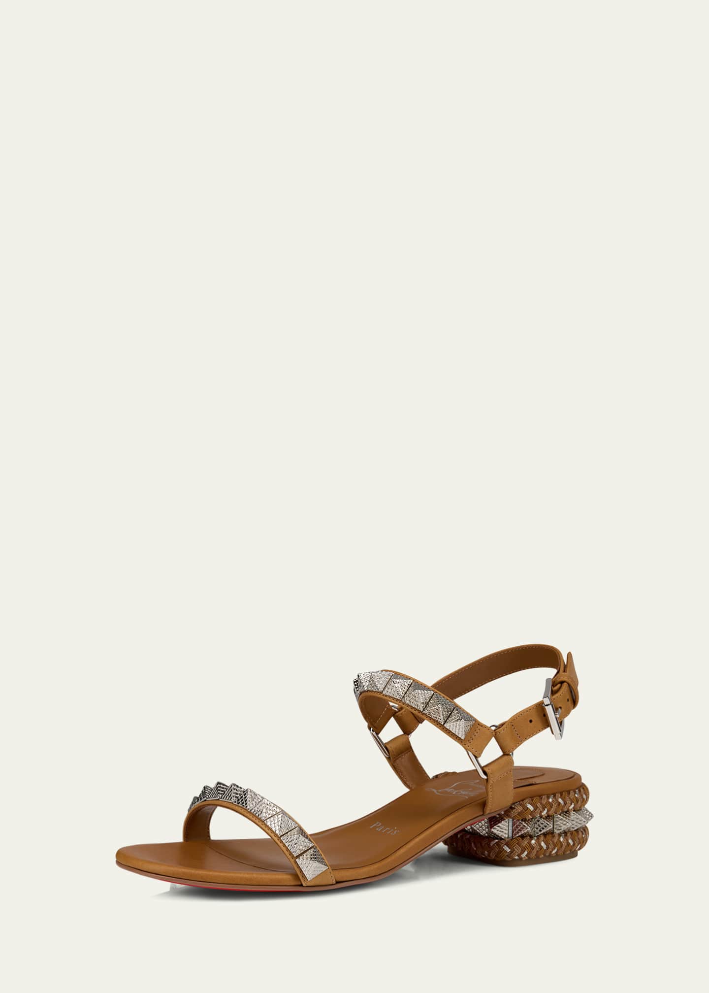 Christian Louboutin Leather Spike Ankle-Strap Sandals Image 4 of 6