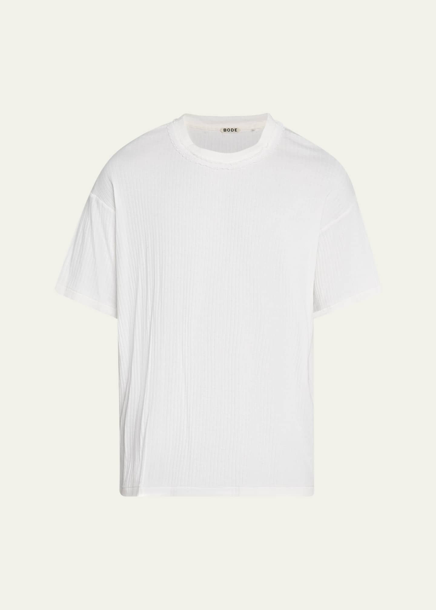 Bode Men's Ribbed Bead-Trim Salt Marsh T-Shirt Image 1 of 5