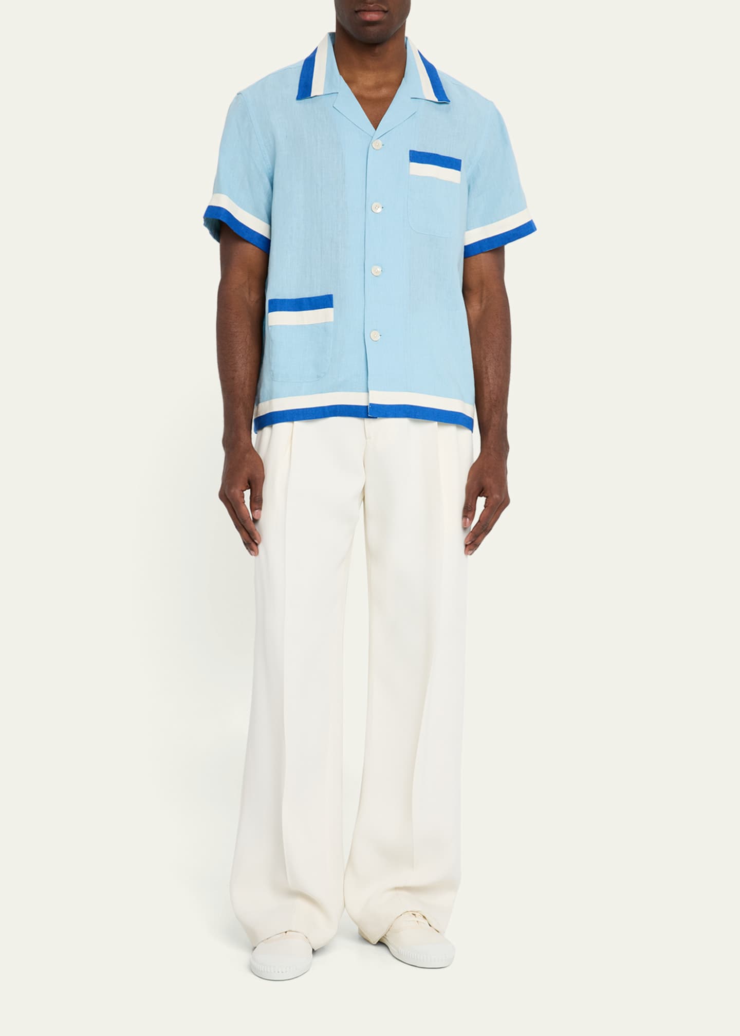 Bode Men's Seedling Stripe Linen Camp Shirt Image 2 of 5