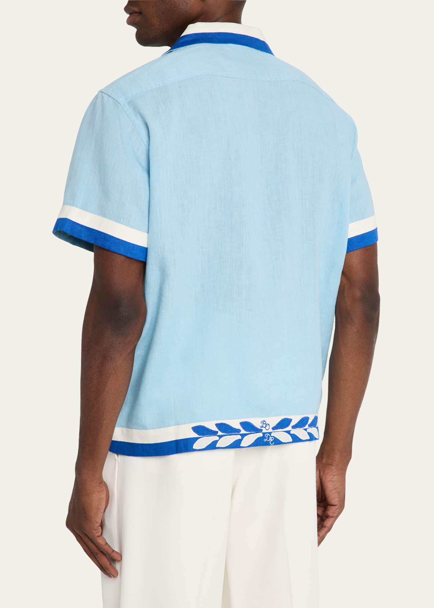 Bode Men's Seedling Stripe Linen Camp Shirt Image 3 of 5