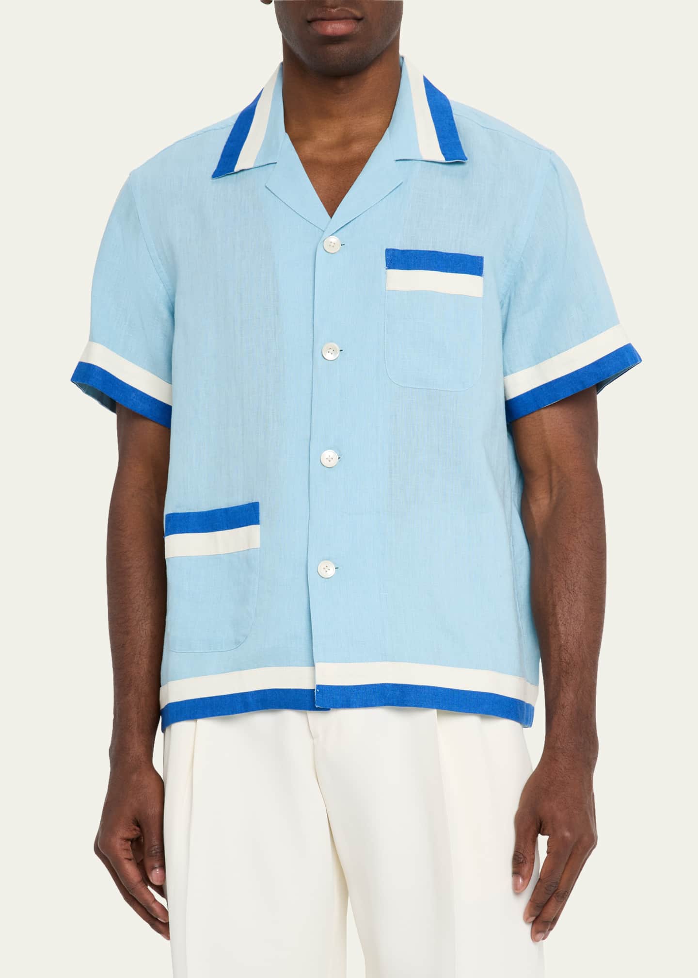 Bode Men's Seedling Stripe Linen Camp Shirt Image 4 of 5