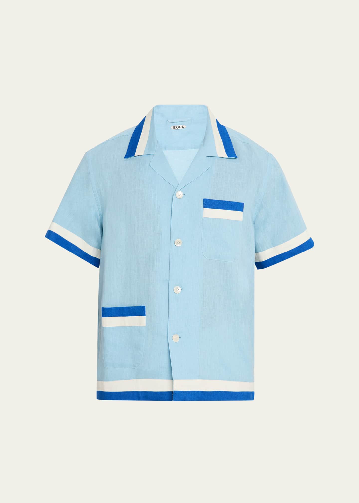 Bode Men's Seedling Stripe Linen Camp Shirt Image 1 of 5