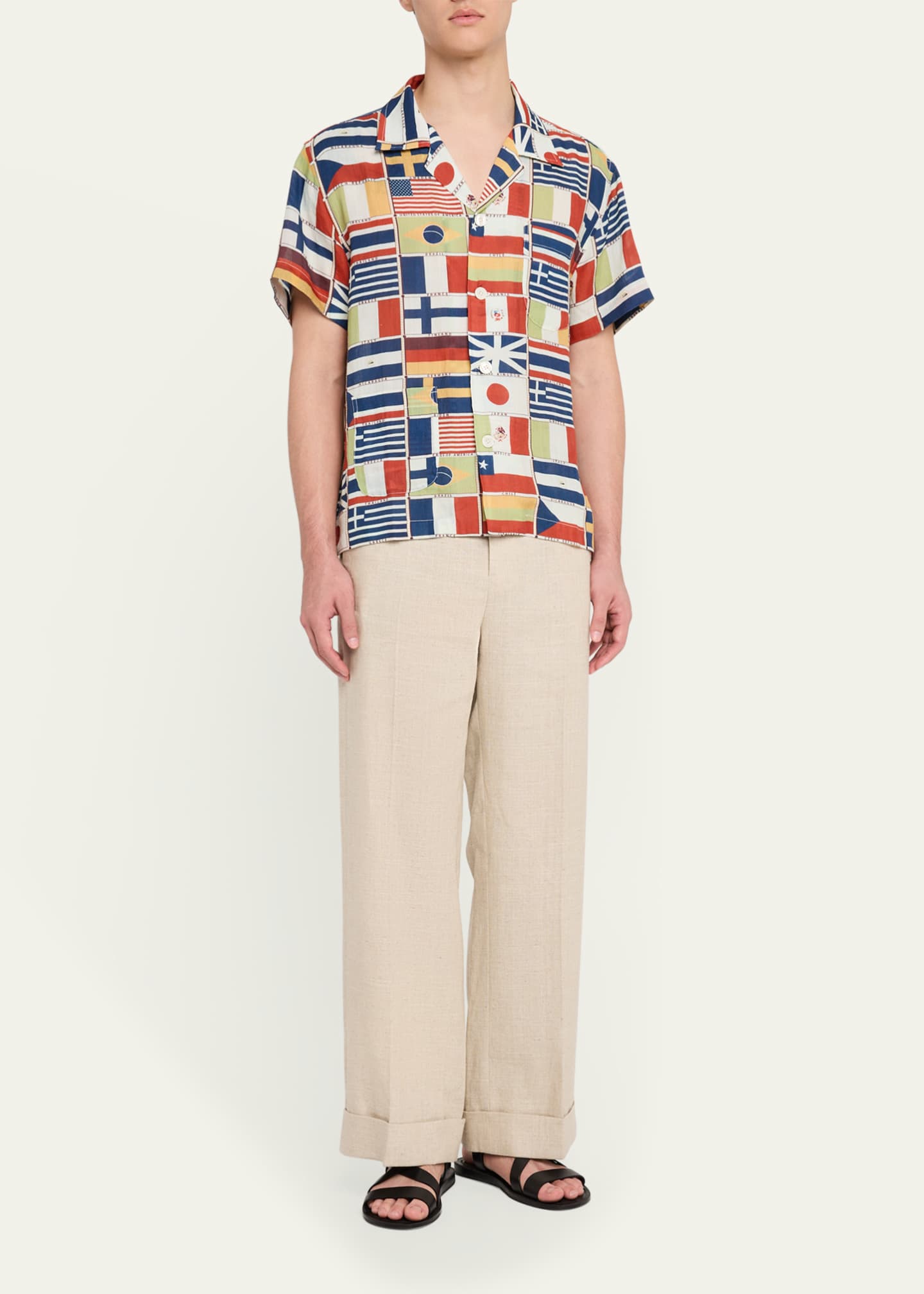 Bode Men's International Flag-Print Camp Shirt Image 2 of 5