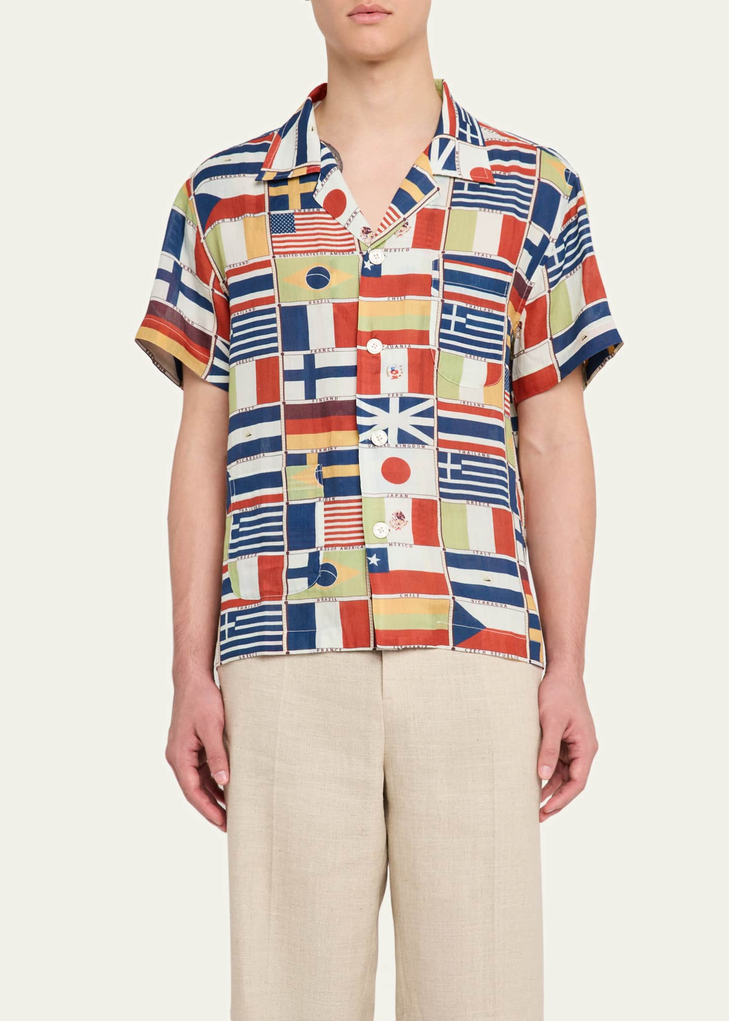 Bode Men's International Flag-Print Camp Shirt Image 4 of 5