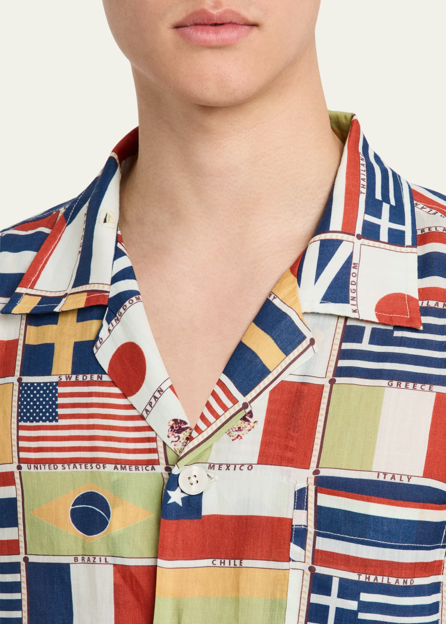 Bode Men's International Flag-Print Camp Shirt Image 5 of 5