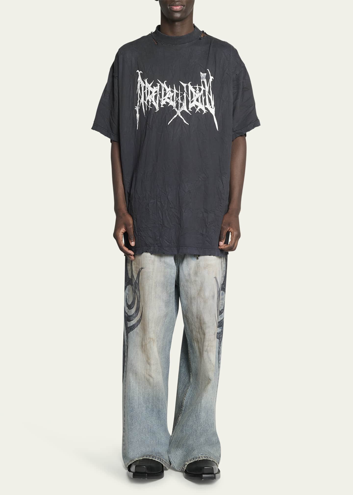 Balenciaga Men's Metal Logo Washed Jersey T-Shirt Image 2 of 5