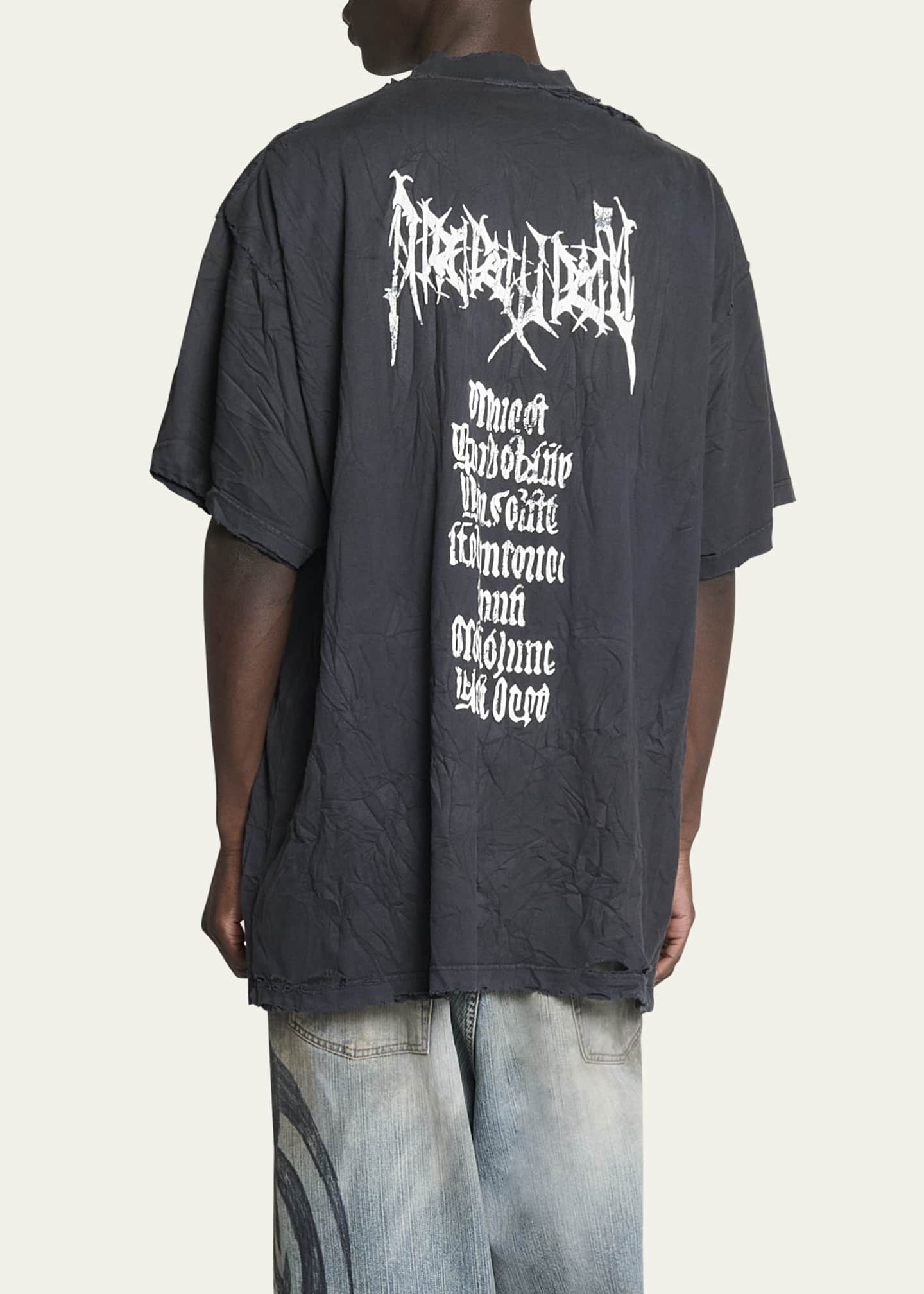 Balenciaga Men's Metal Logo Washed Jersey T-Shirt Image 3 of 5