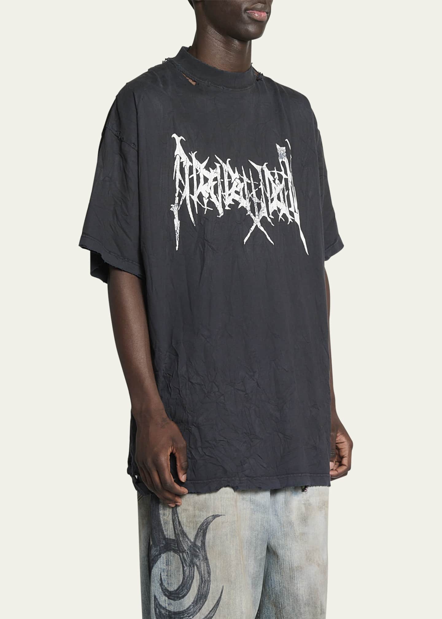 Balenciaga Men's Metal Logo Washed Jersey T-Shirt Image 4 of 5