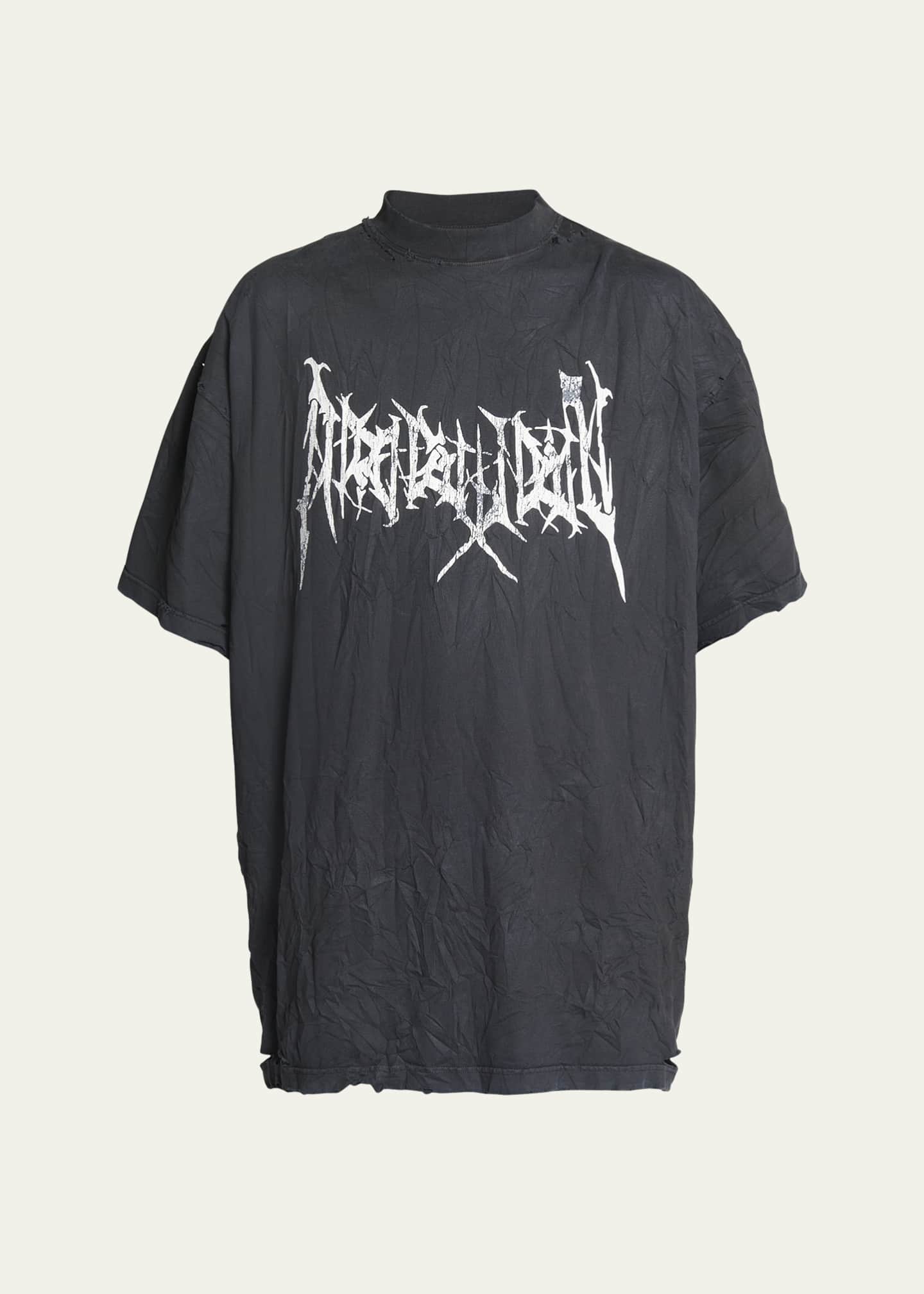 Balenciaga Men's Metal Logo Washed Jersey T-Shirt Image 1 of 5