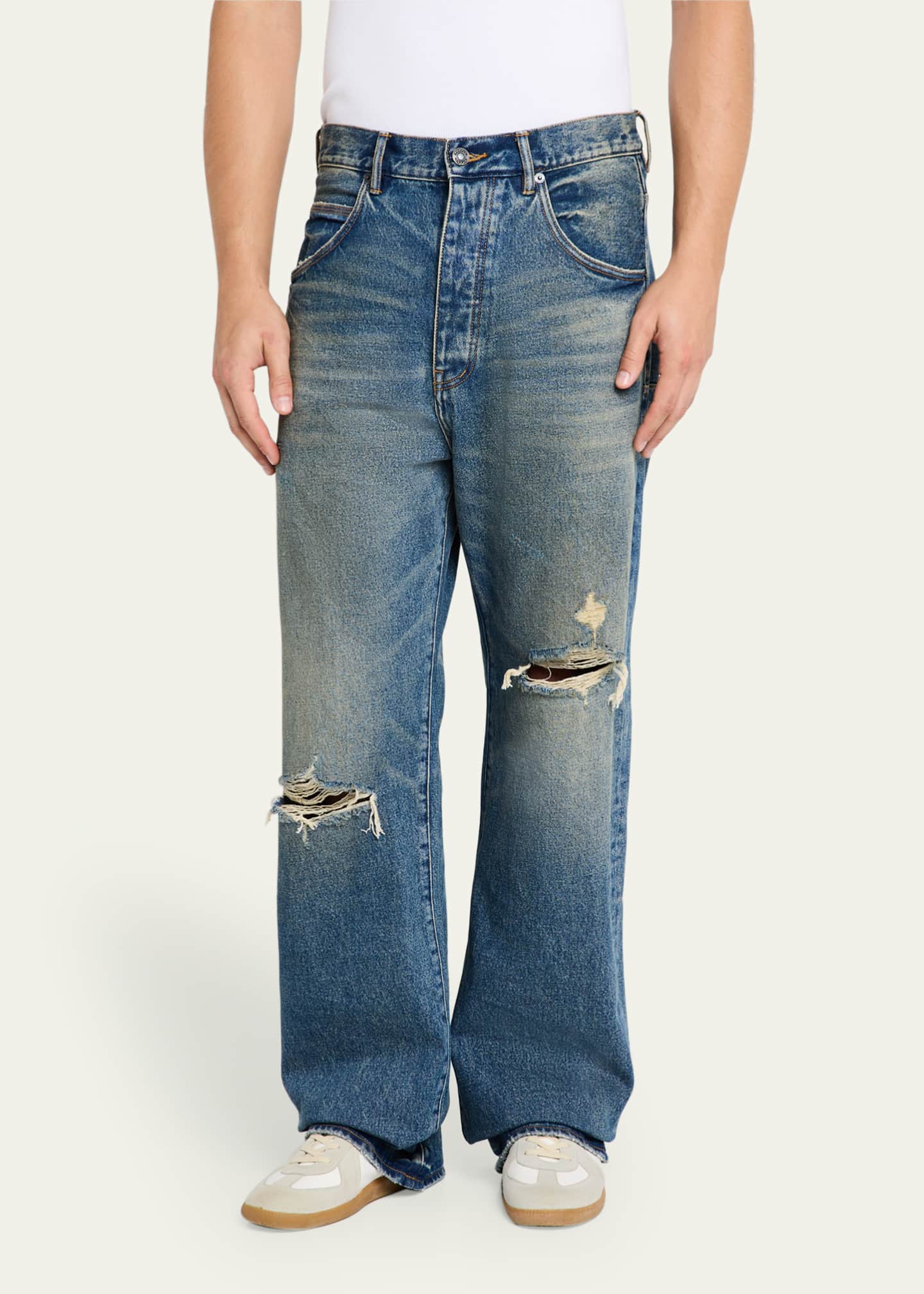 PURPLE Men's 9 to 5 Medium Wash Baggy Wide-Leg Jeans Image 4 of 5