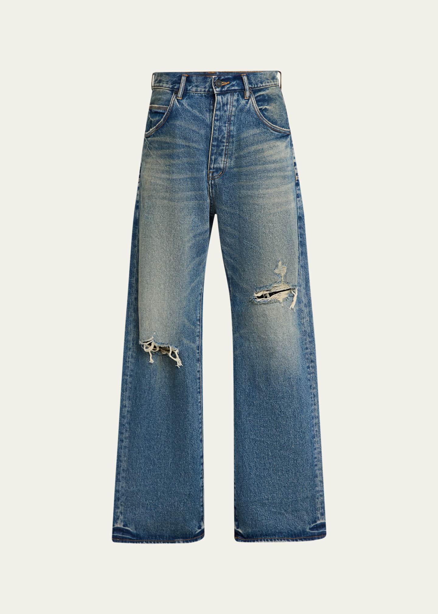 PURPLE Men's 9 to 5 Medium Wash Baggy Wide-Leg Jeans Image 1 of 5