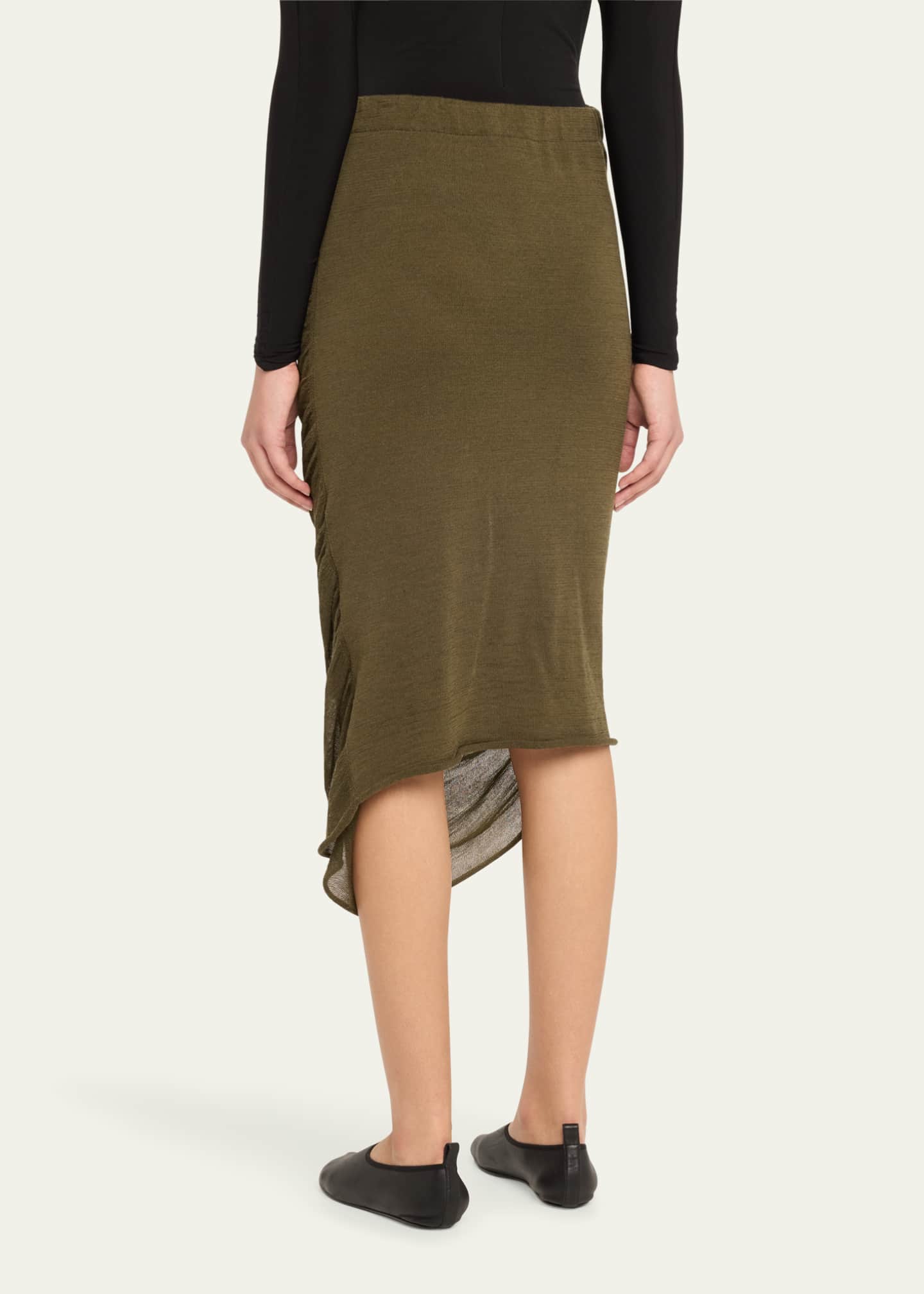 Issey Miyake Ambiguous Ruched Midi Wool Skirt Image 3 of 5