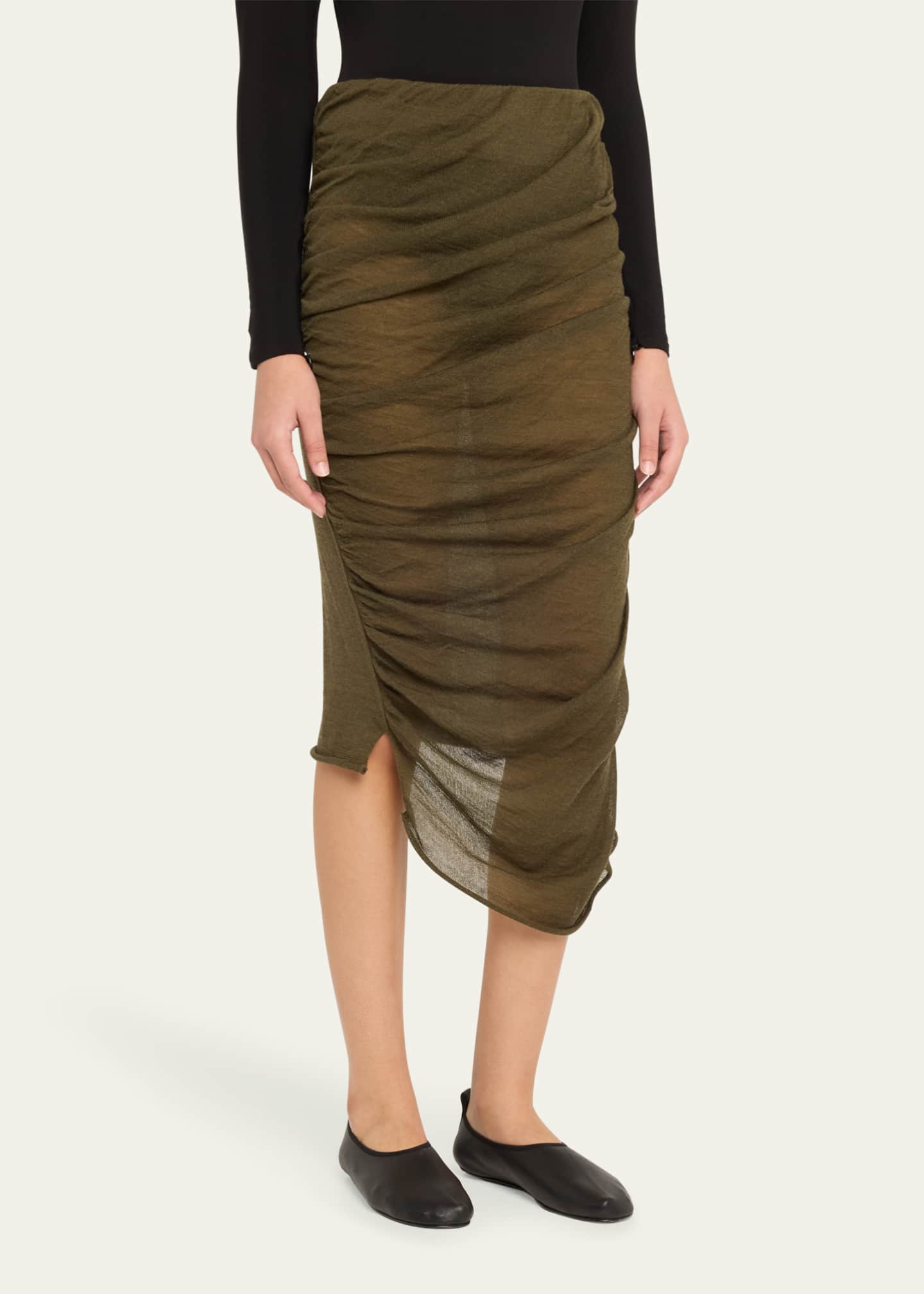 Issey Miyake Ambiguous Ruched Midi Wool Skirt Image 4 of 5