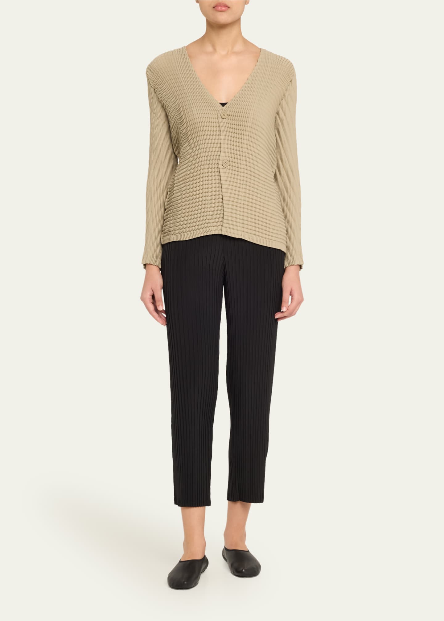 Issey Miyake Wool Like Pleats V-Neck Cardigan Image 2 of 5