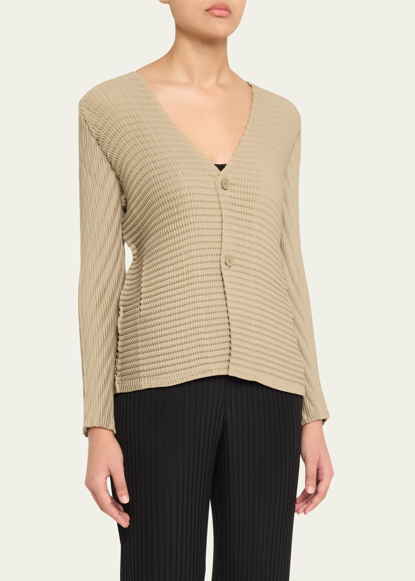 Issey Miyake Wool Like Pleats V-Neck Cardigan Image 4 of 5
