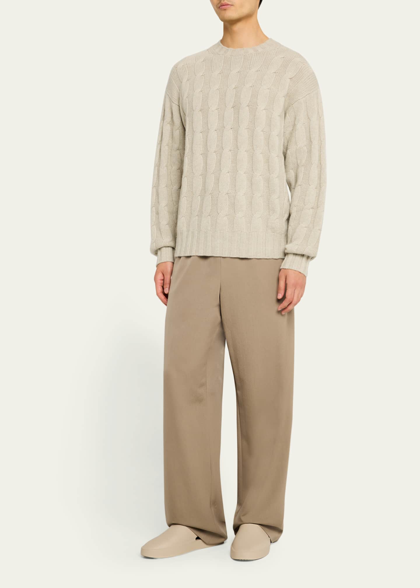 Le Kasha Men's Panama Cashmere Cable-Knit Crewneck Sweater Image 2 of 5