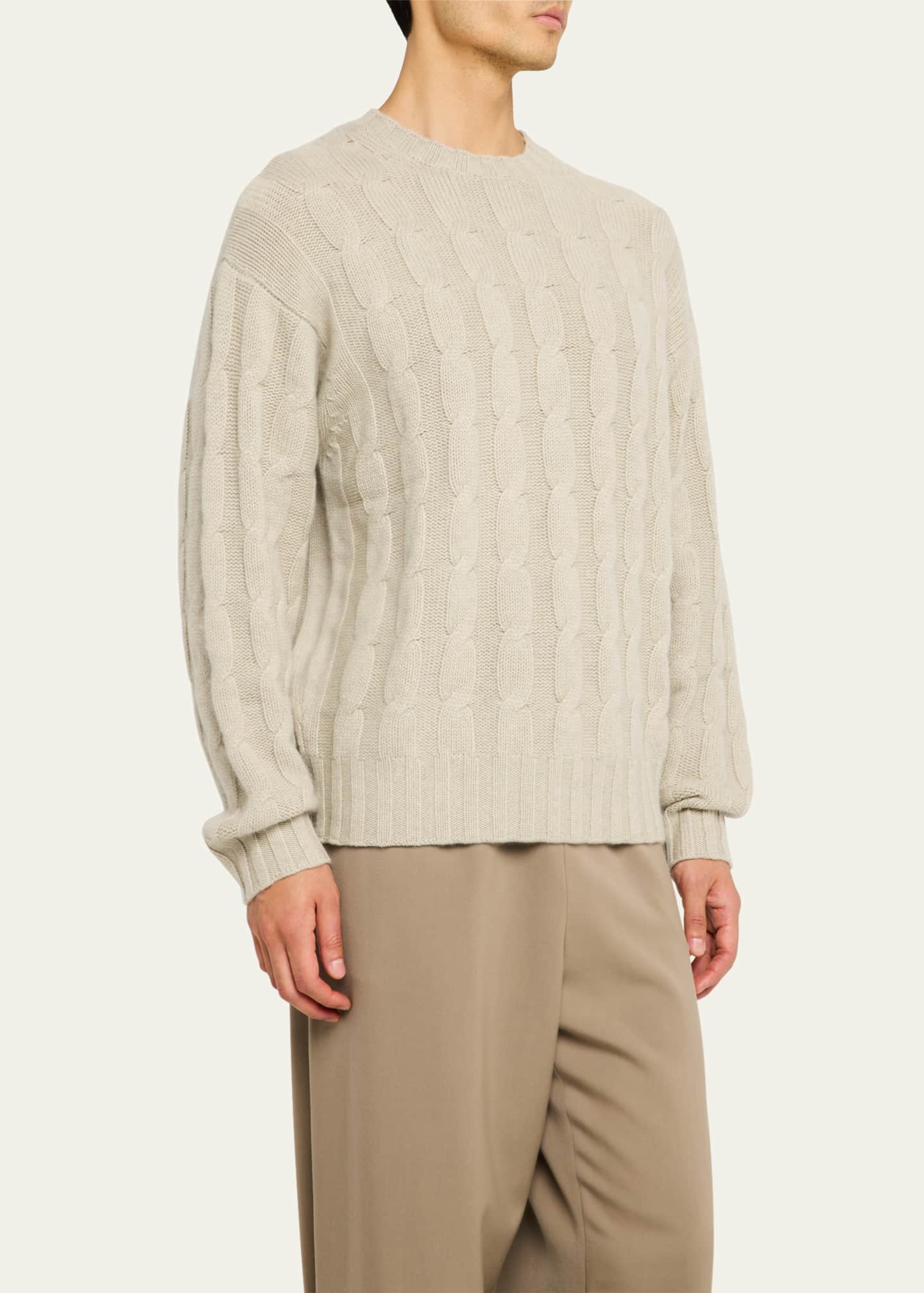 Le Kasha Men's Panama Cashmere Cable-Knit Crewneck Sweater Image 4 of 5