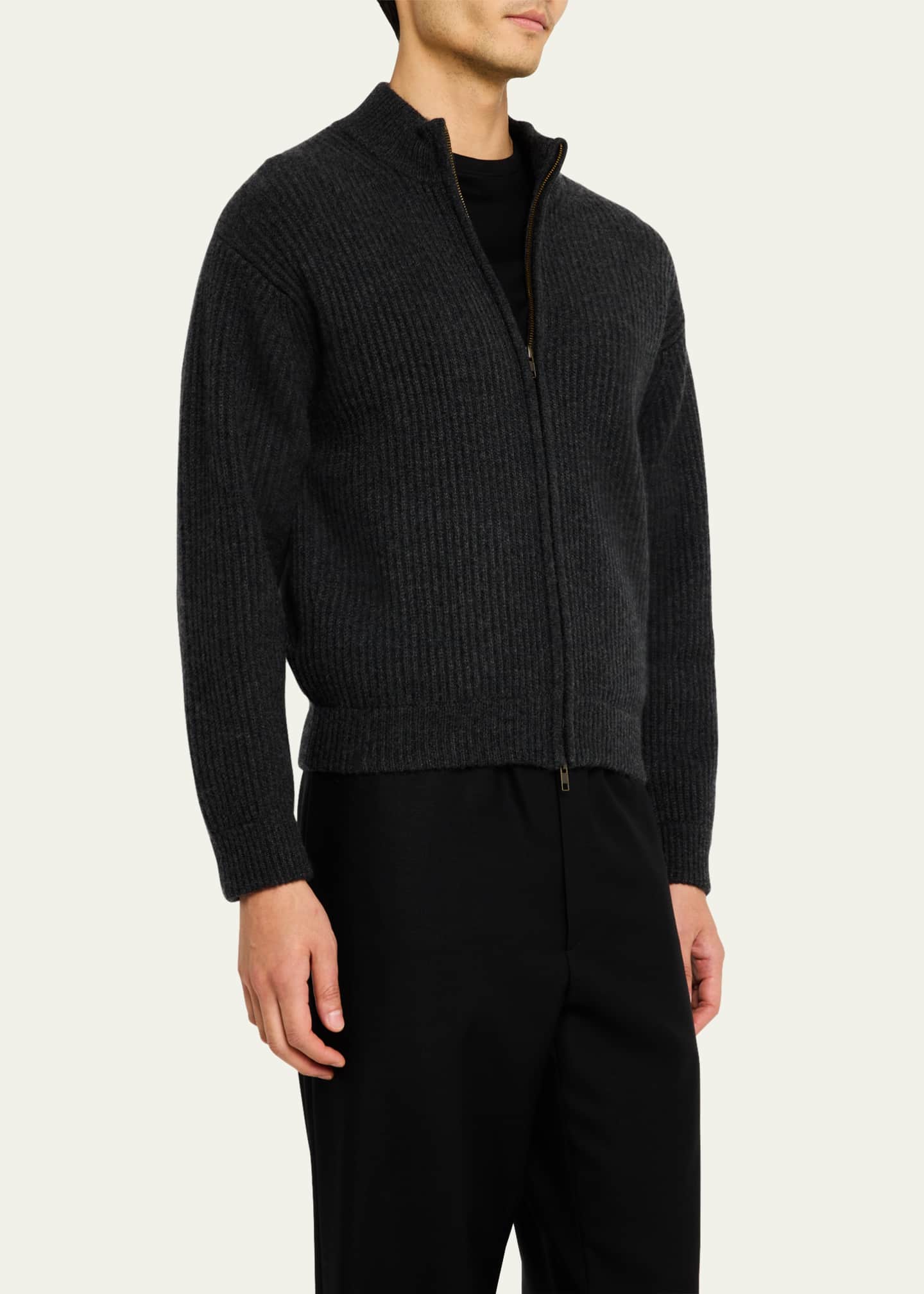 Le Kasha Men's Ribbed Cashmere Full-Zip Cardigan Image 4 of 5