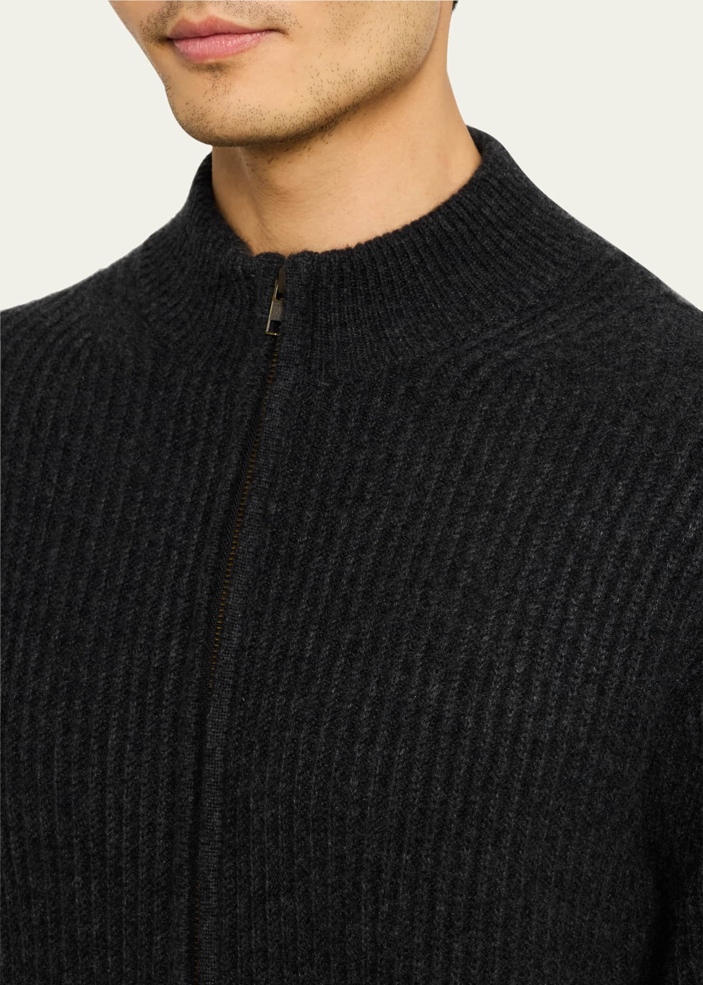 Le Kasha Men's Ribbed Cashmere Full-Zip Cardigan Image 5 of 5