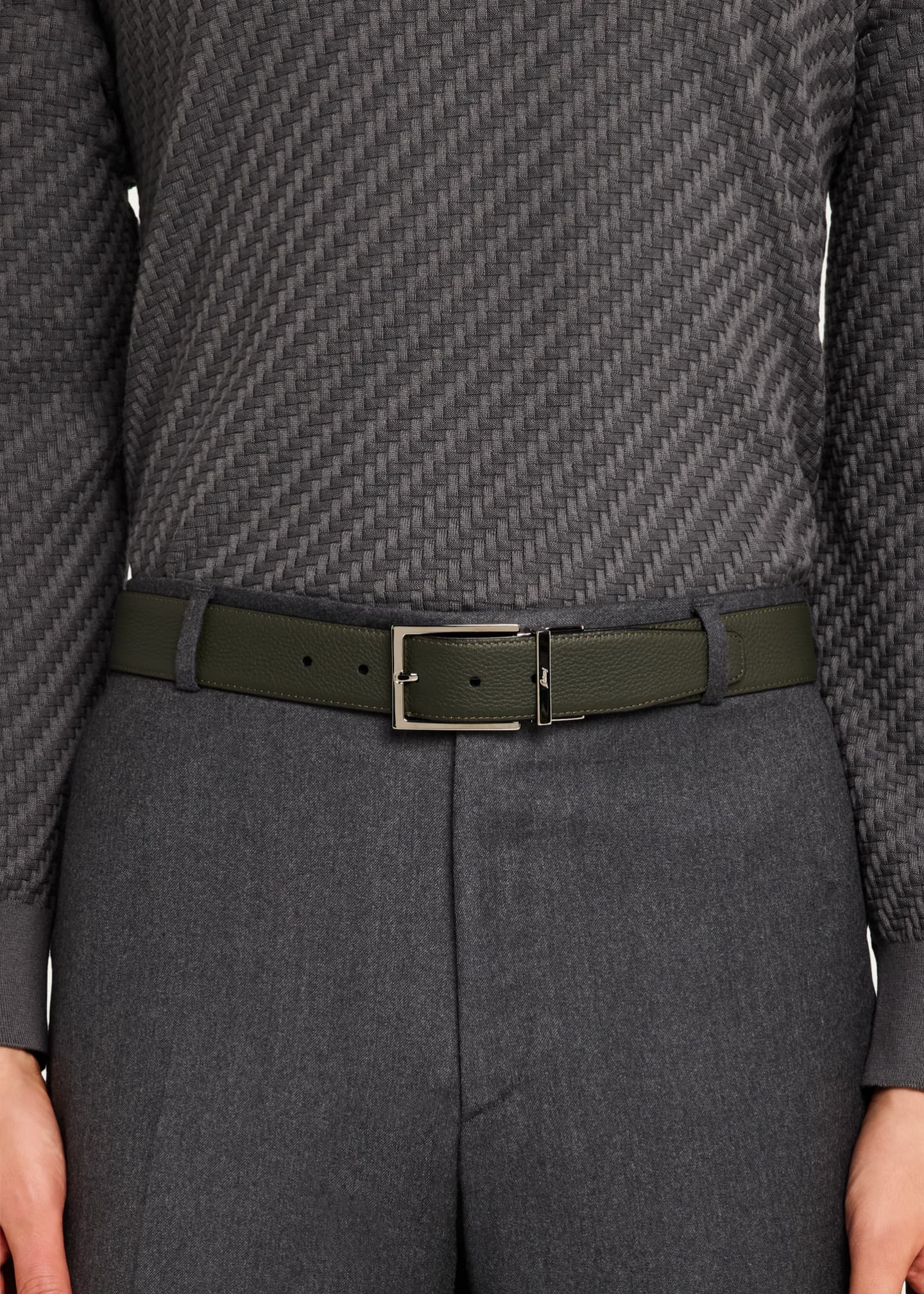 Brioni Men's Reversible Grained Leather Belt Image 2 of 2