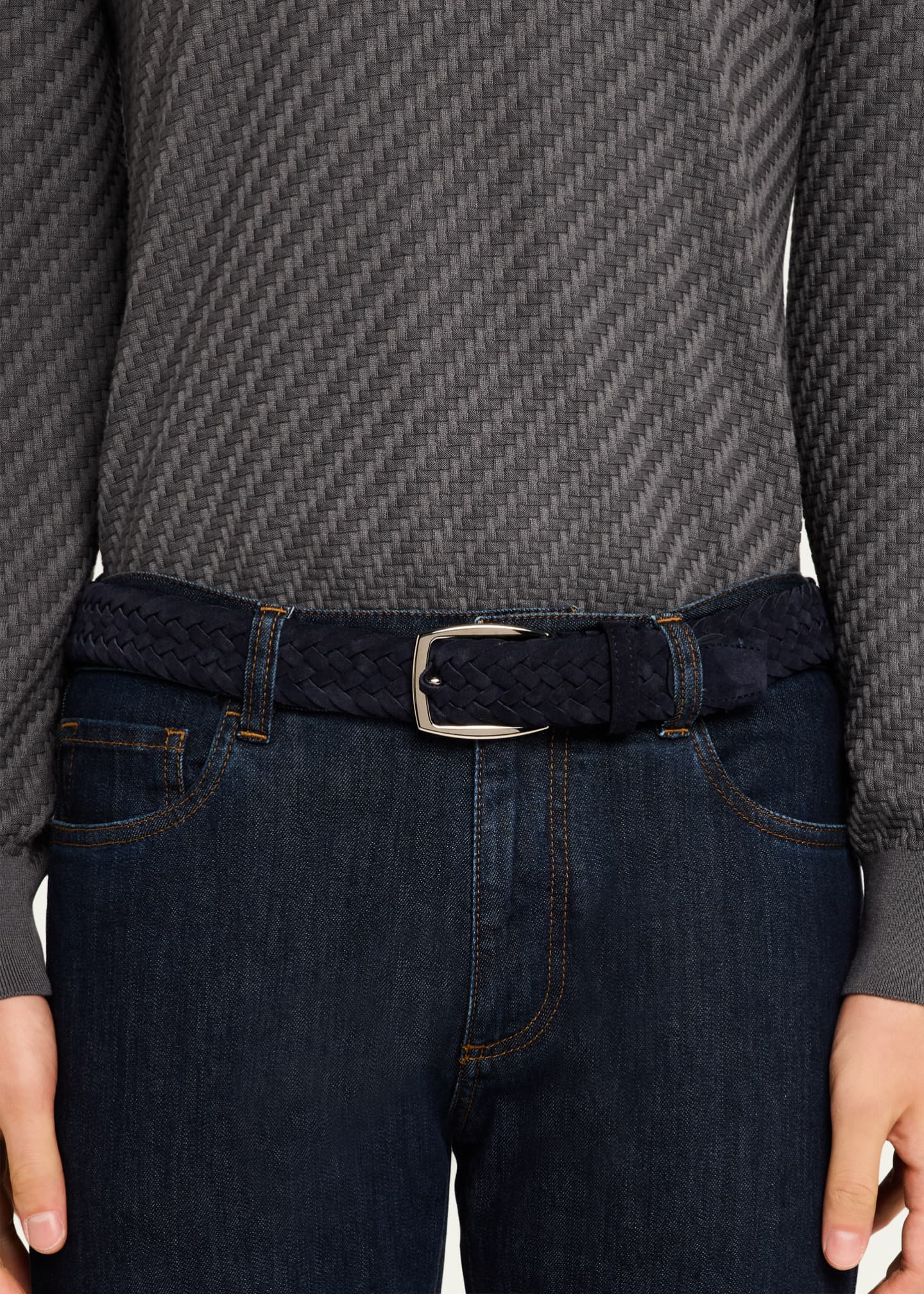 Brioni Men's Woven Leather Belt Image 2 of 2