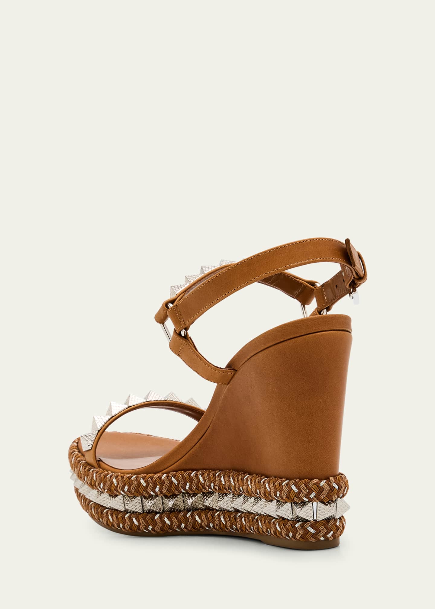 Christian Louboutin Pyraclou Leather Spike Red Sole Wedge Sandals Image 4 of 6