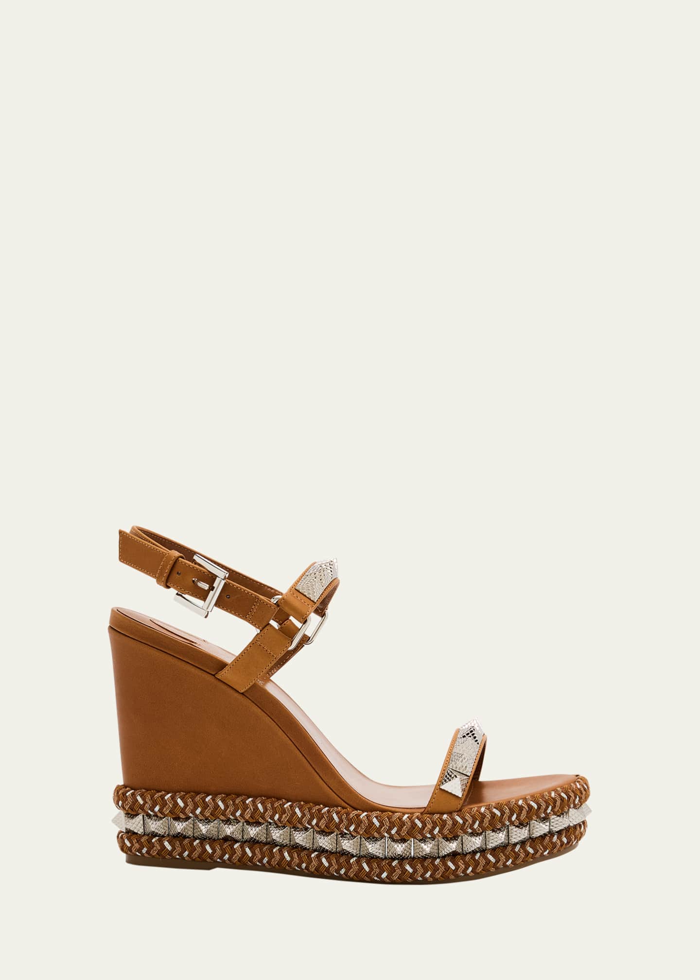 Christian Louboutin Pyraclou Leather Spike Red Sole Wedge Sandals Image 1 of 6