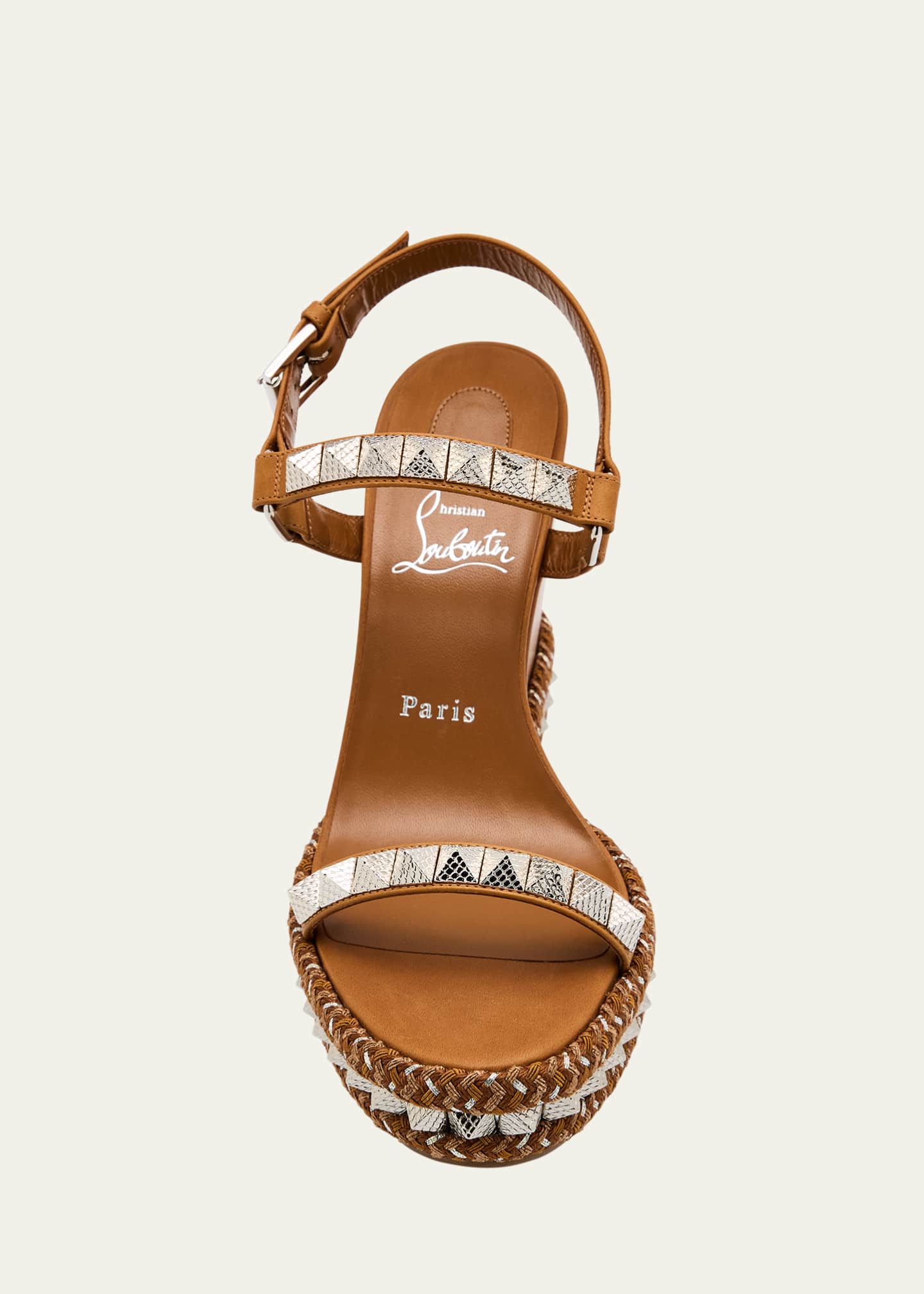 Christian Louboutin Pyraclou Leather Spike Red Sole Wedge Sandals Image 5 of 6
