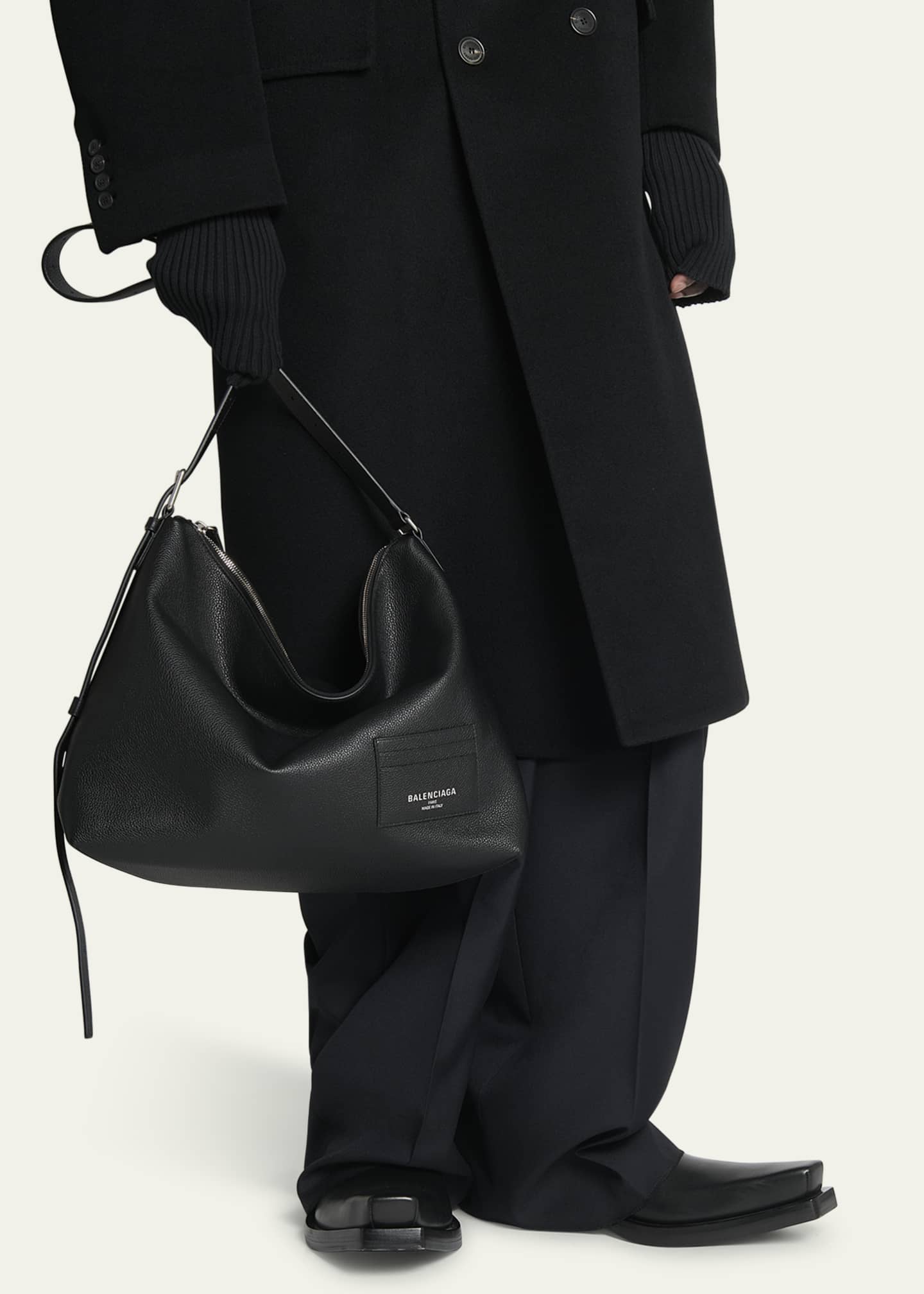 Balenciaga Men's Leather Hobo Messenger Bag Image 2 of 5