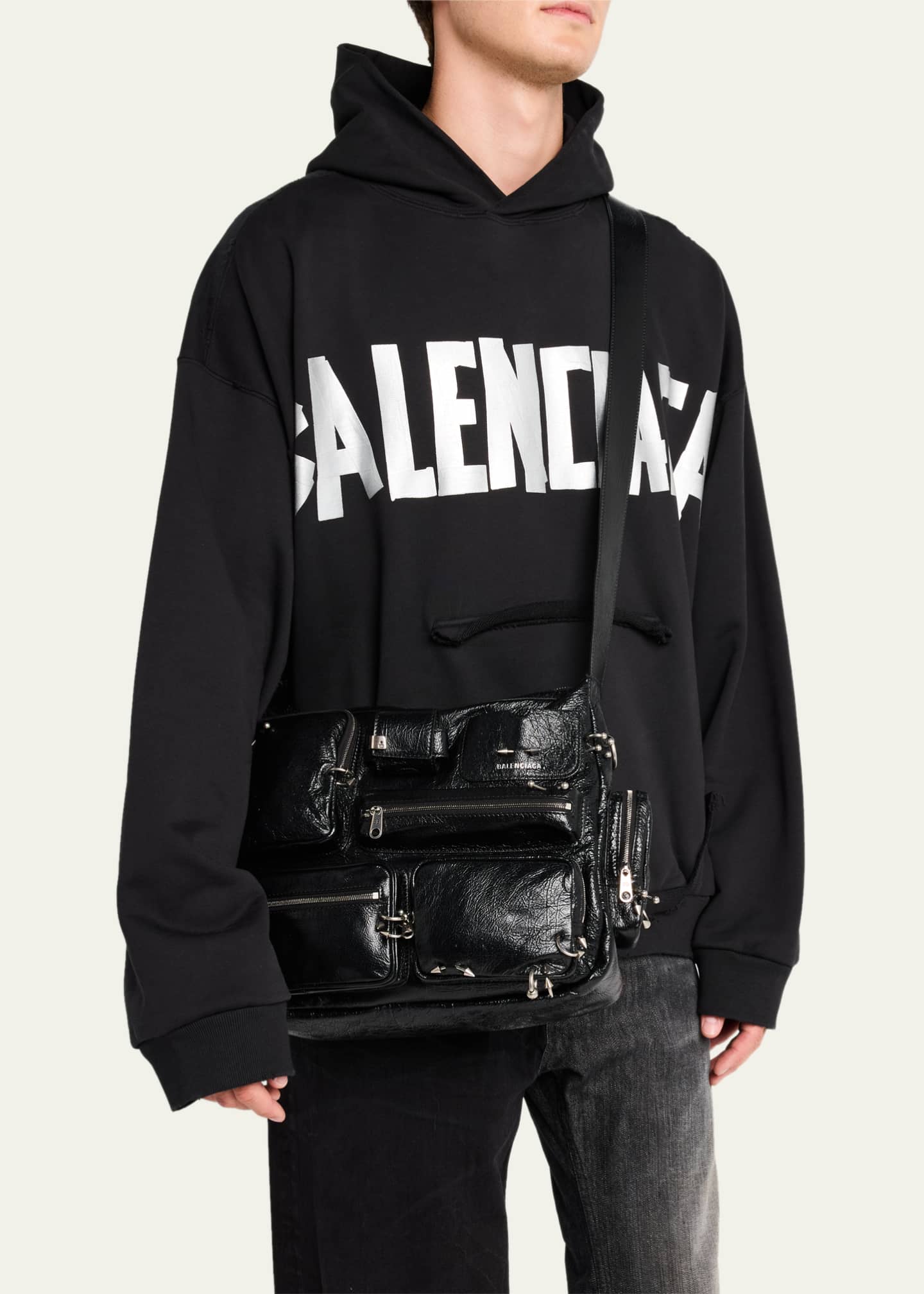Balenciaga Men's Pierced Arena Lambskin Messenger Bag Image 5 of 6