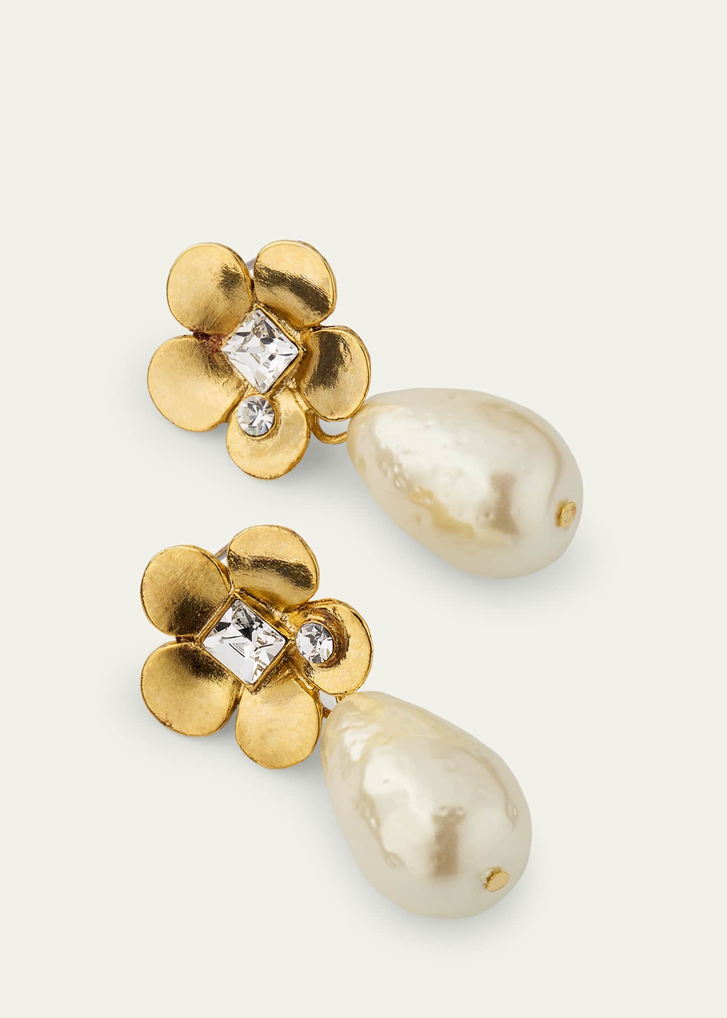 Oscar de la Renta Flower Pearly Drop Earrings Image 2 of 3